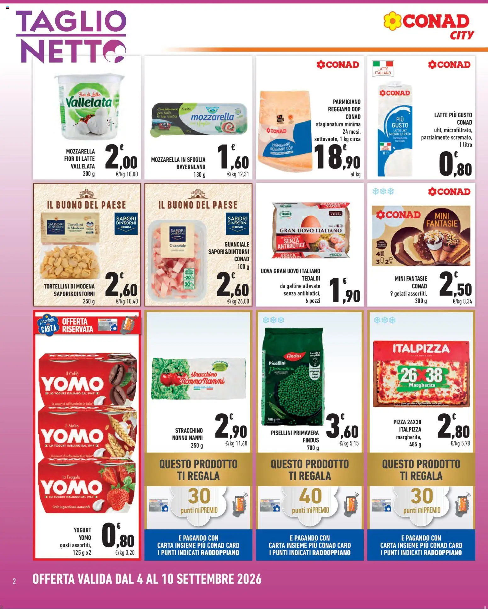 Volantino Conad del 04/09/2026 | Pagina: 2 | Prodotti: Uova, Taglio, Piselli, Terra
