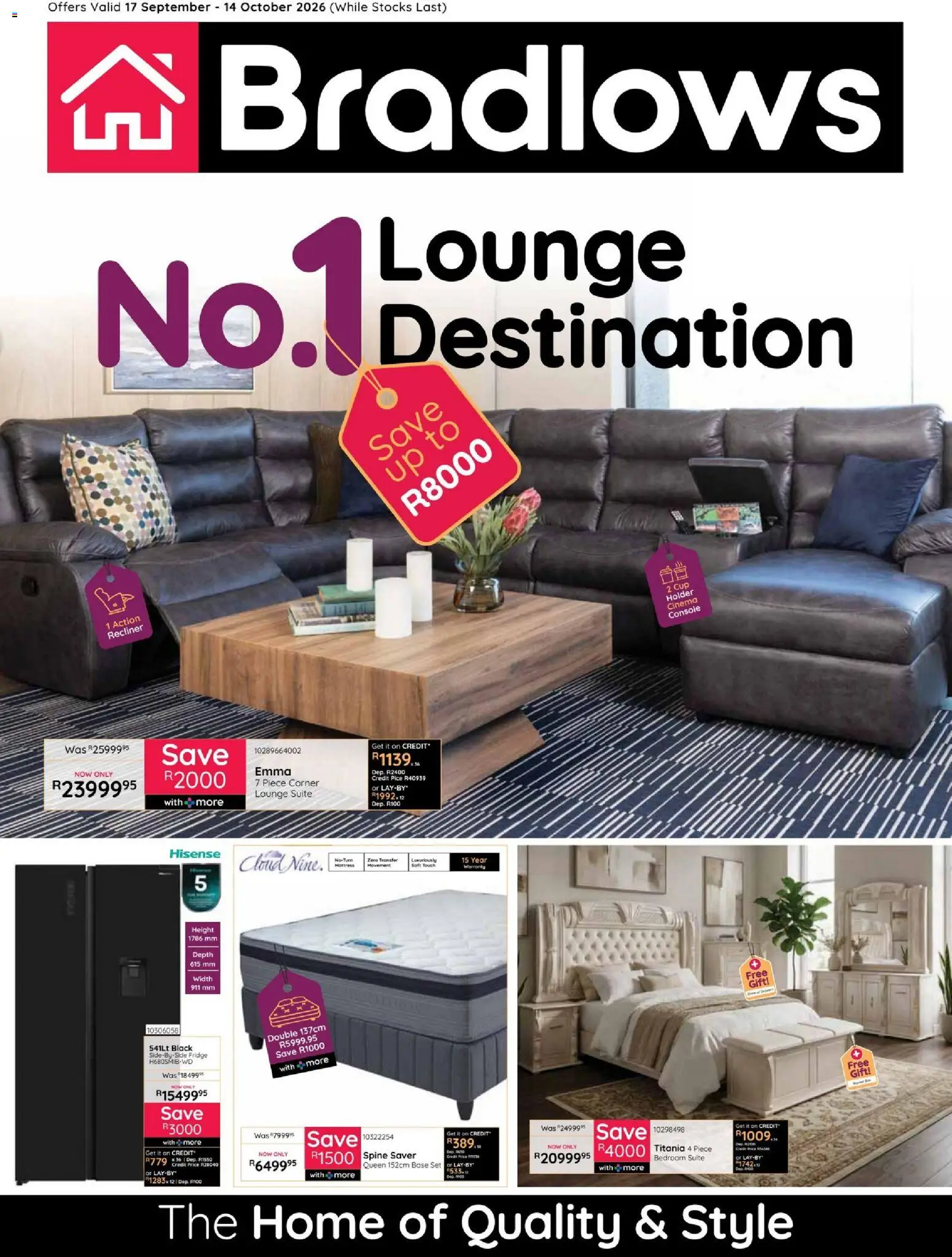 New Bradlows catalogue – valid from 17/09/2026 | Page: 1 | Products: Ties, Fridge, Lounge suite