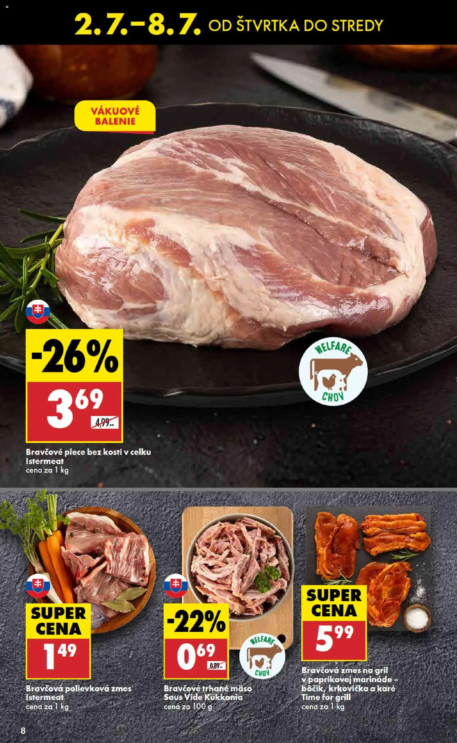 Nové Biedronka akcie – leták je platný od 02.07.2026 | Strana: 8 | Produkty: Gril, Bravčové plece, Krkovička