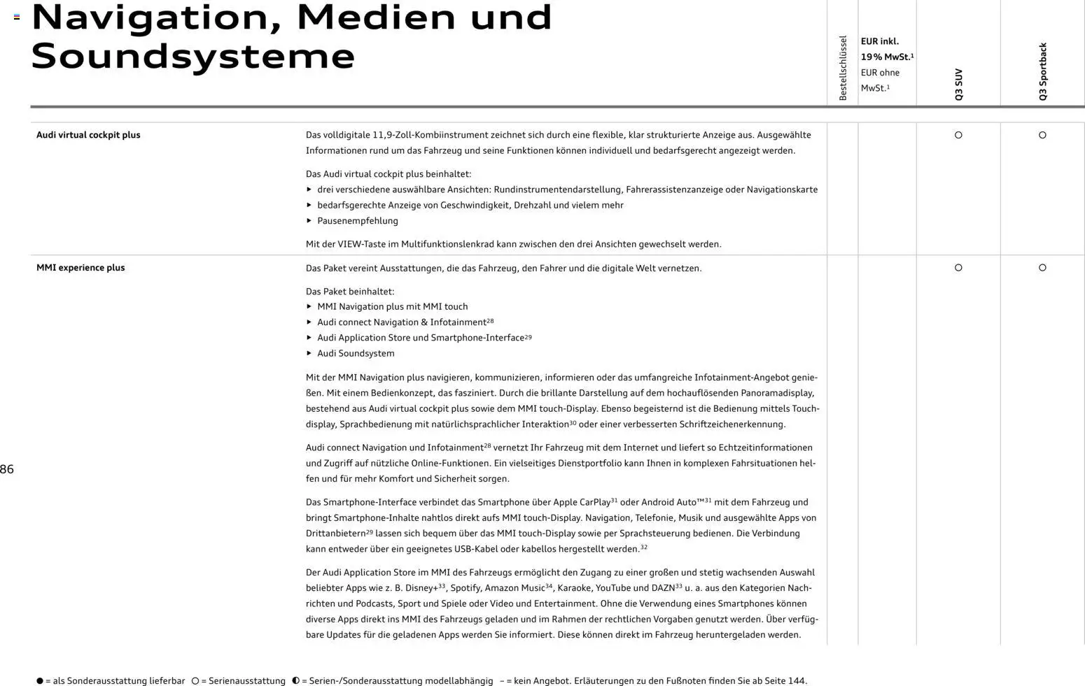 Audi Q3 – gültig ab 02.10.2026 | Seite: 86 | Produkte: Apple, Soundsystem, Smartphone, Video