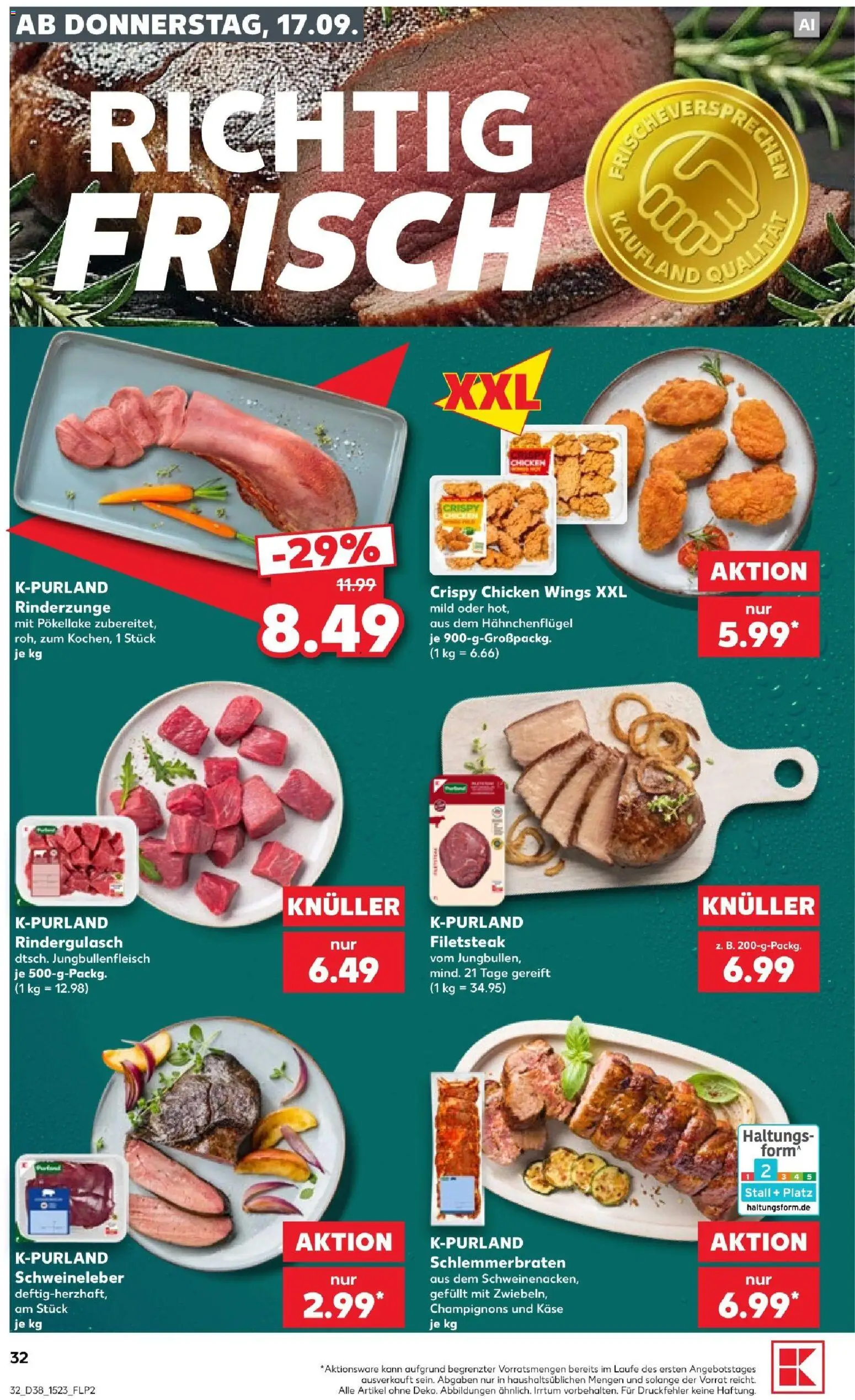 Kaufland Prospekt Zeitz – gültig ab 17.09.2026 | Seite: 32 | Produkte: Rindergulasch, Käse, Champignons