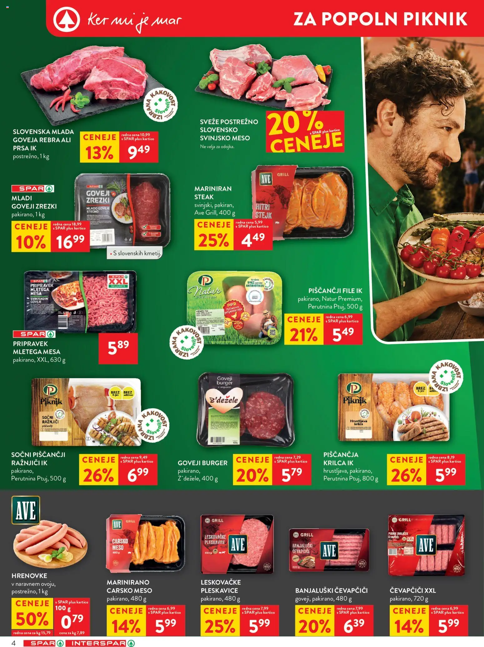 Novi Spar katalog ponudbe – veljaven od 22.07.2026 | Stran: 4 | Izdelki: Čevapčiči, Pleskavice, Svinjsko meso, Grill