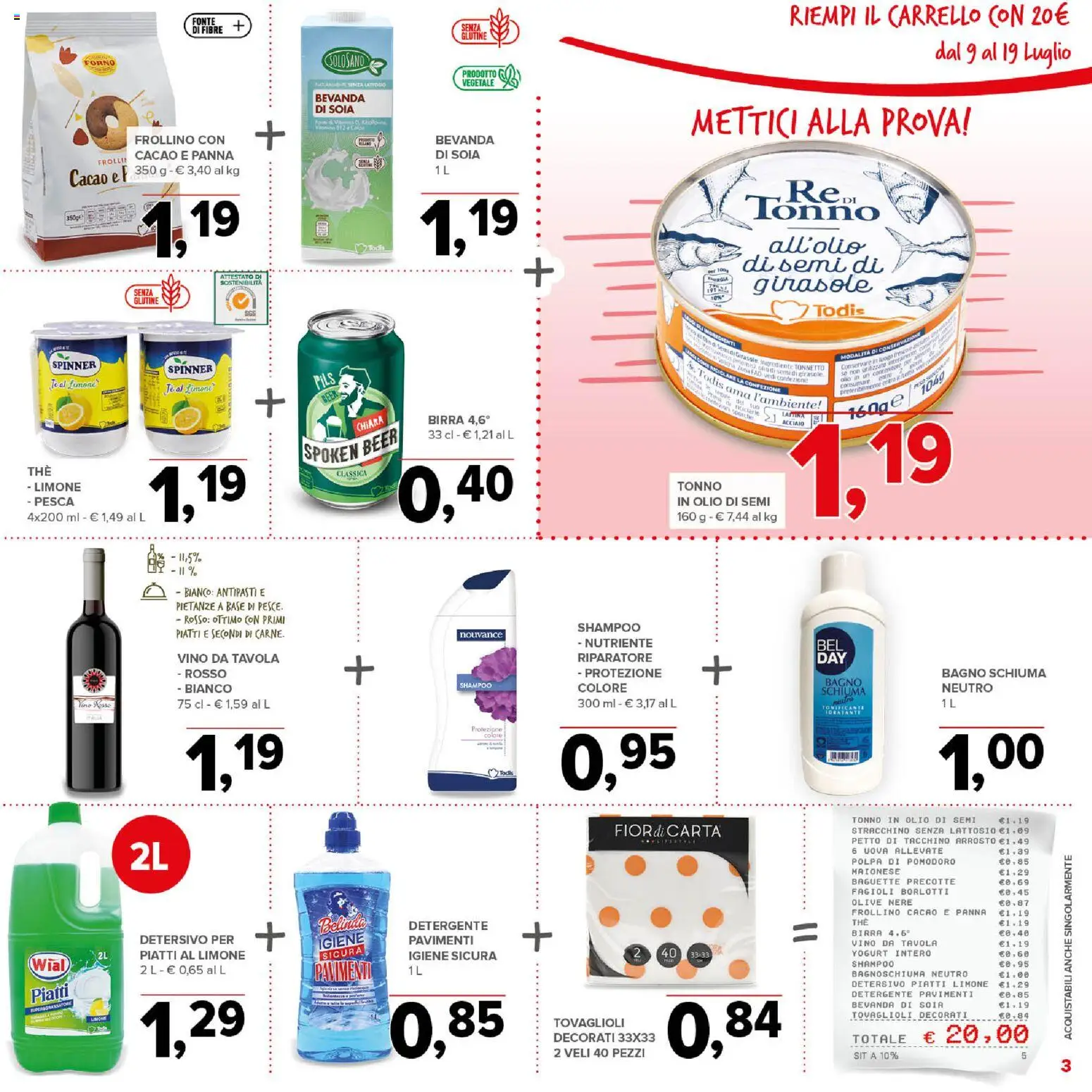 Volantino Todis del 09/07/2026 | Pagina: 3 | Prodotti: Fagioli, Vino, Pesca, Carrello