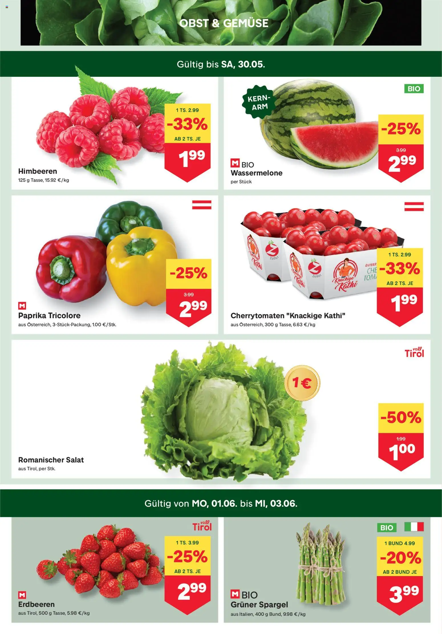 MPREIS Flugblatt gültig ab 28.05.2026 | Seite: 2 | Produkte: Erdbeeren, Salat, Obst, Wassermelone