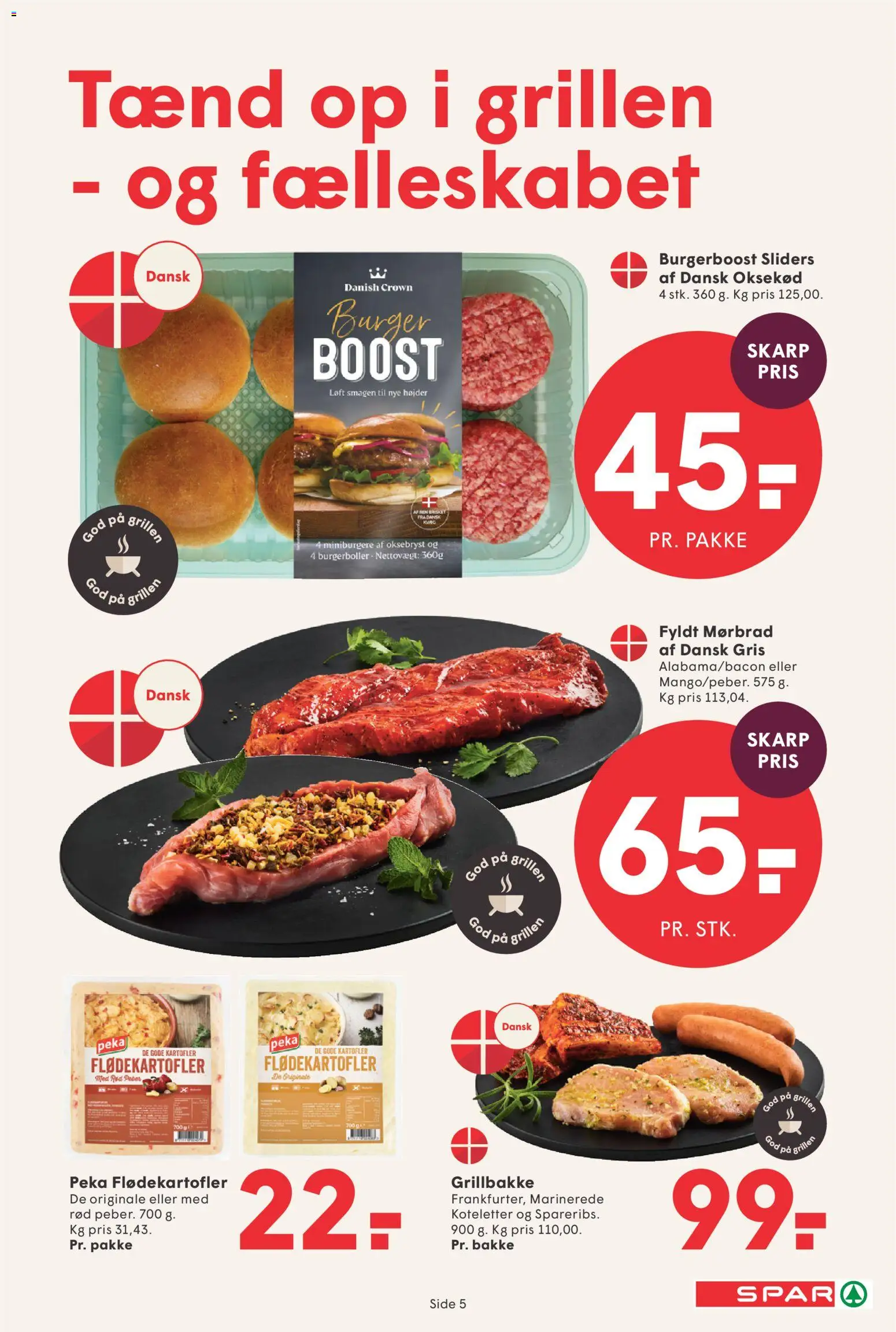 Spar tilbudsavis – gyldig fra 22.05.2026 | Side: 5 | Produkter: Koteletter, Oksekød, Kartofler, Burgerboller