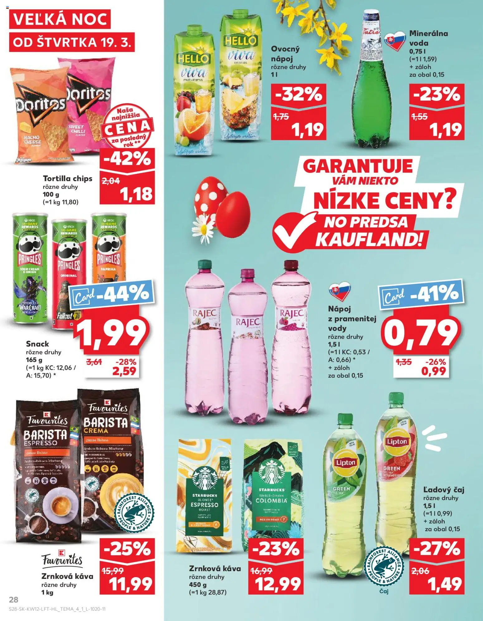 Nové Kaufland akcie – leták je platný od 19.03.2026 | Strana: 28 | Produkty: Káva, Barista, Voda, Minerálna voda