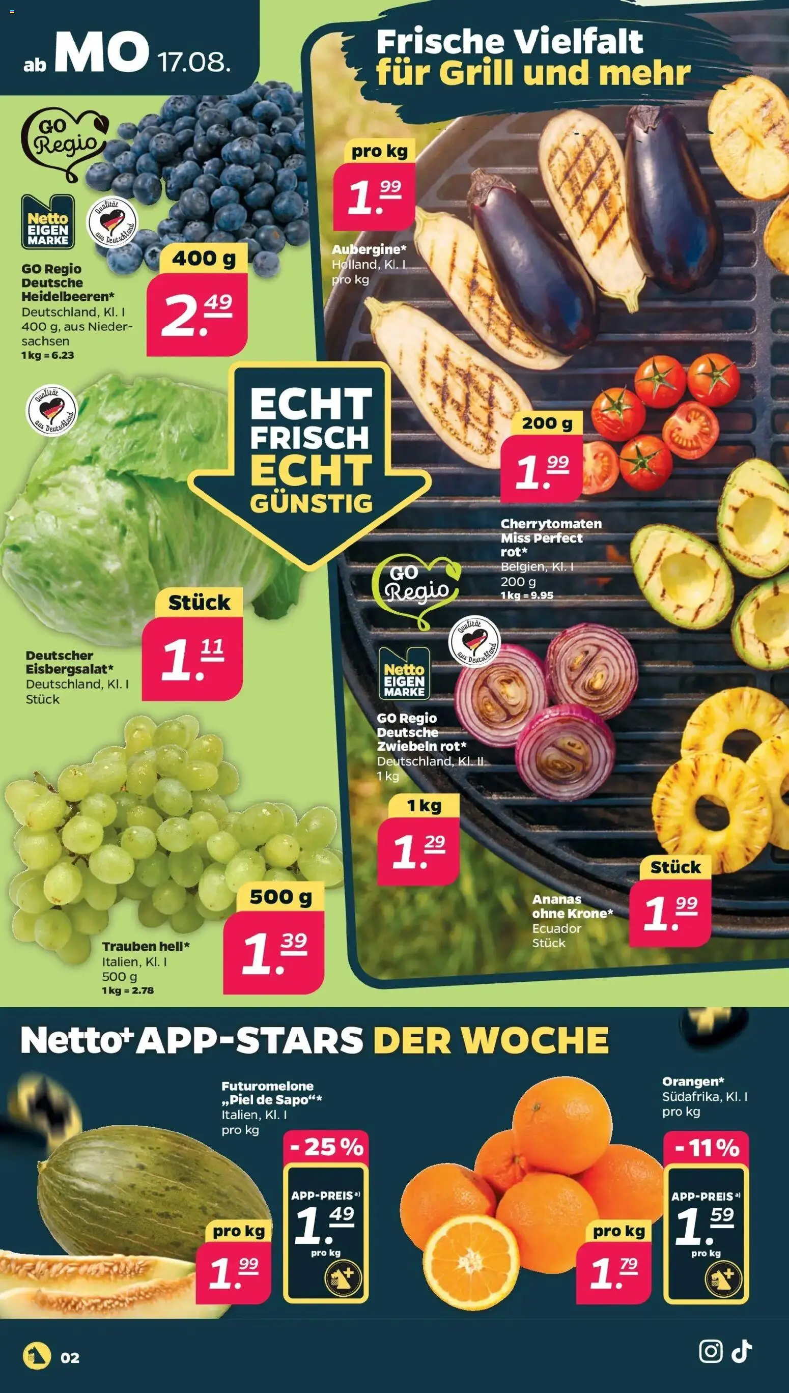 Netto - Netto APS : Wochenangebote ab 17.08.2026 → Angebote nächste Woche | Seite: 2 | Produkte: Grill, Trauben, Ananas, Zwiebeln