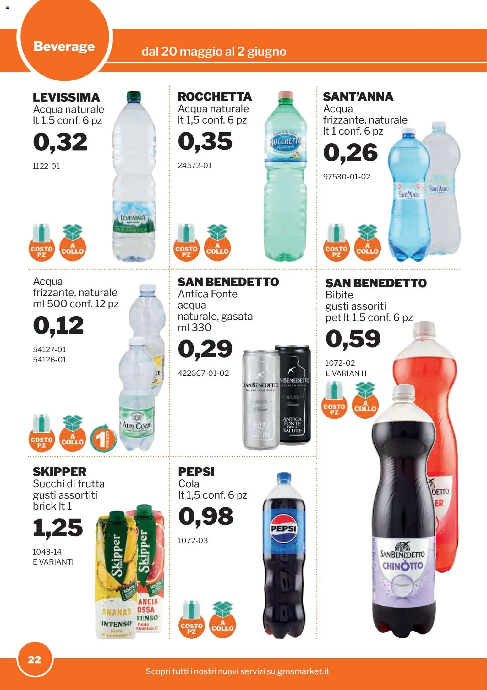Volantino Sogegross del 20.05.2026 | Pagina: 22 | Prodotti: Acqua, Acqua naturale, Bibite, Pepsi