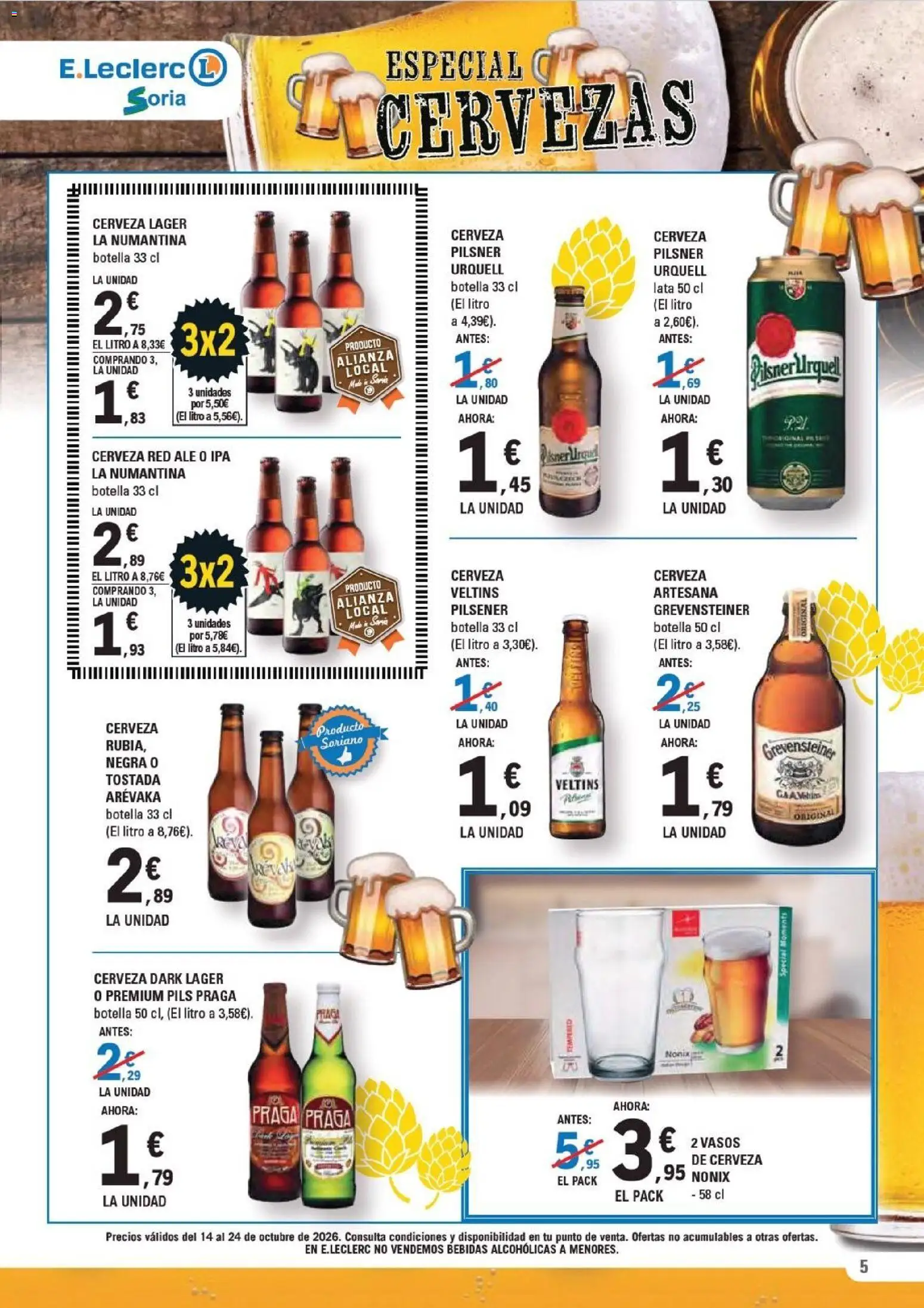 E.Leclerc - Soria │ válido desde el 14/10/2026 | Página: 5 | Productos: Cerveza, Vasos, Bebidas