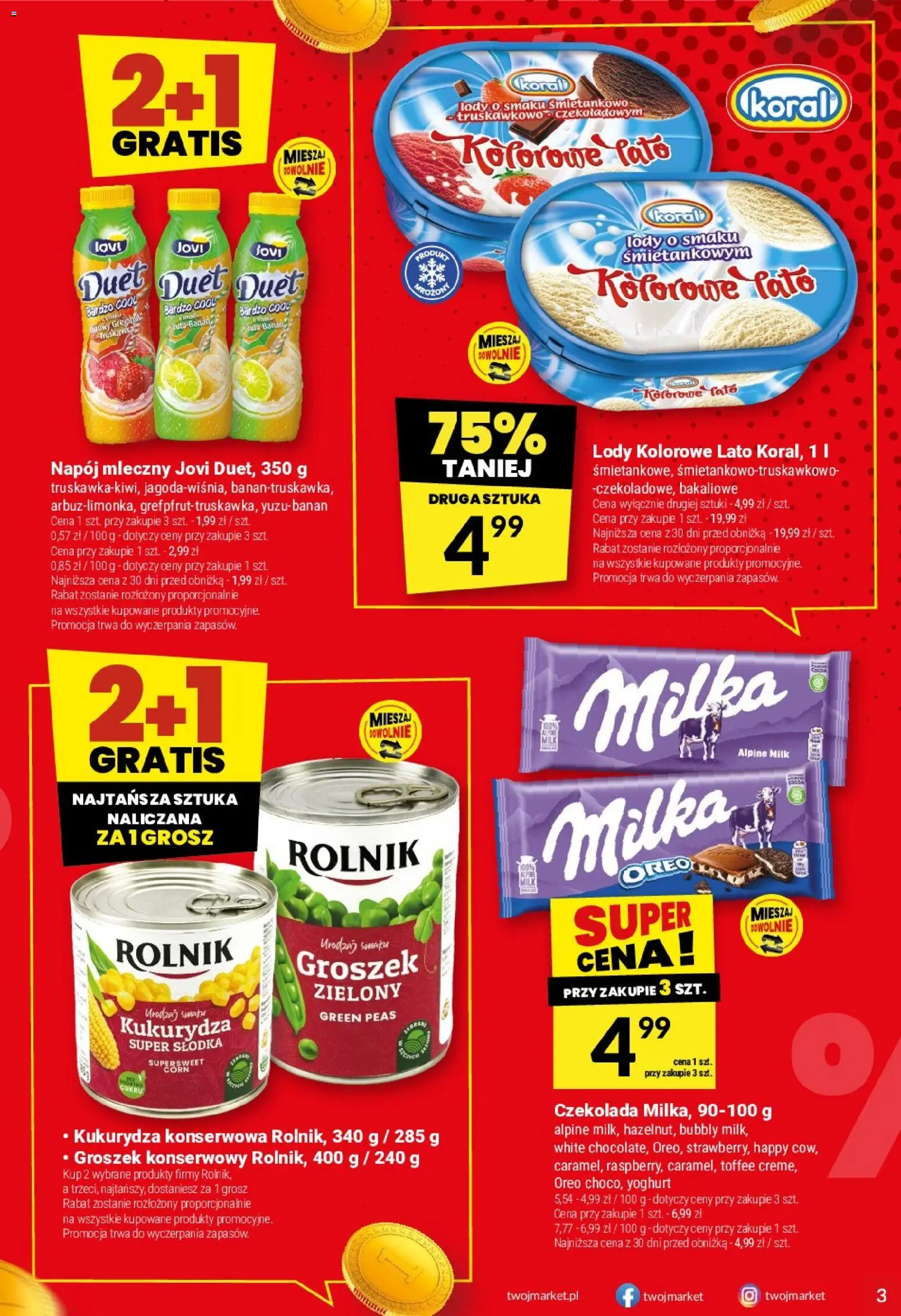 Twój Market gazetka od 27.05.2026 | Strona: 3 | Produkty: Groszek, Kukurydza, Czekolada, Lody