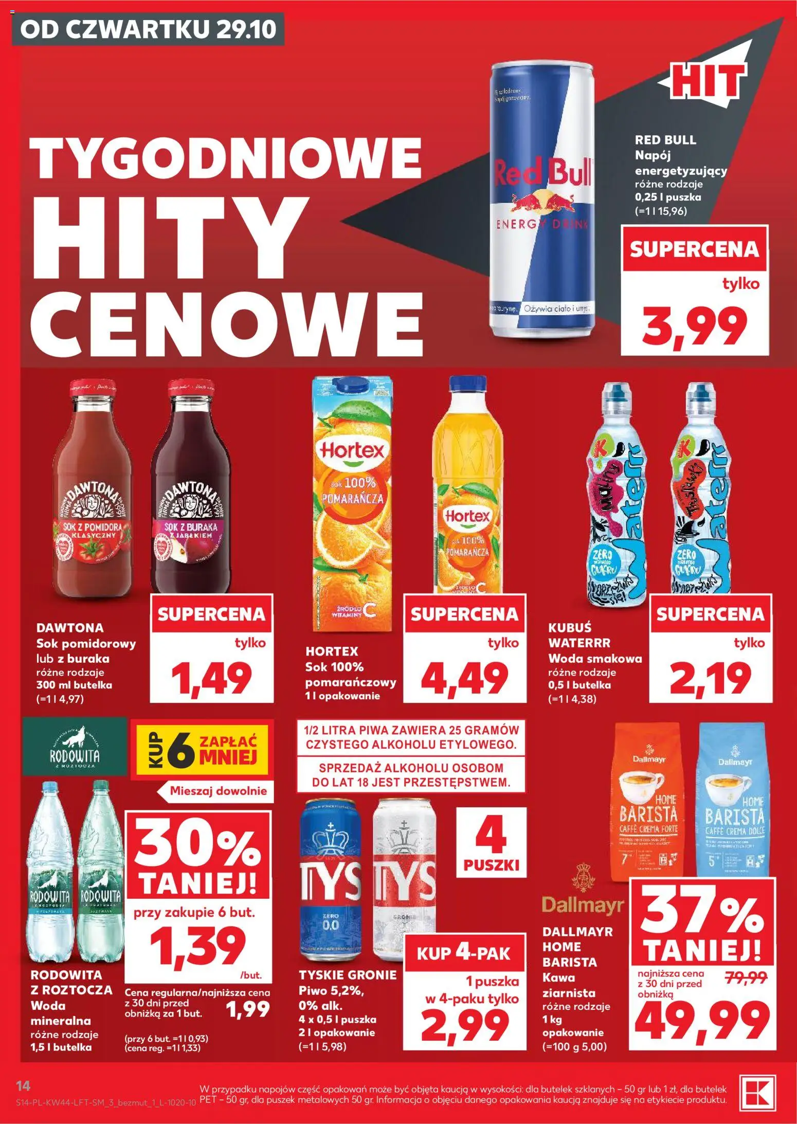 Kaufland gazetka od 29.10.2026 | Strona: 14 | Produkty: Kubuś, Woda mineralna, Sok pomidorowy, Piwo
