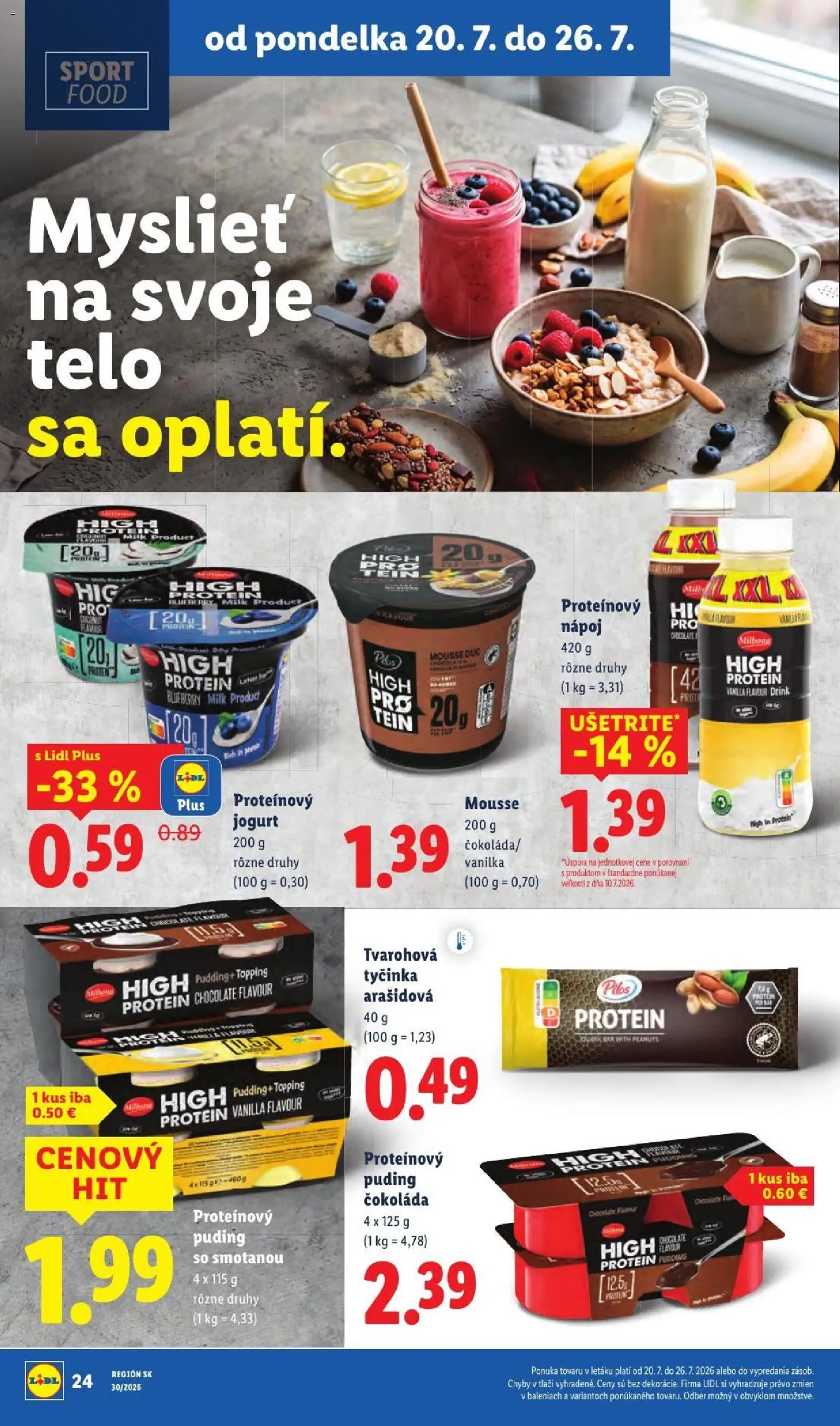 Nové Lidl akcie – leták je platný od 20.07.2026 | Strana: 40 | Produkty: Jogurt, Puding, Čokoláda, Proteínový nápoj