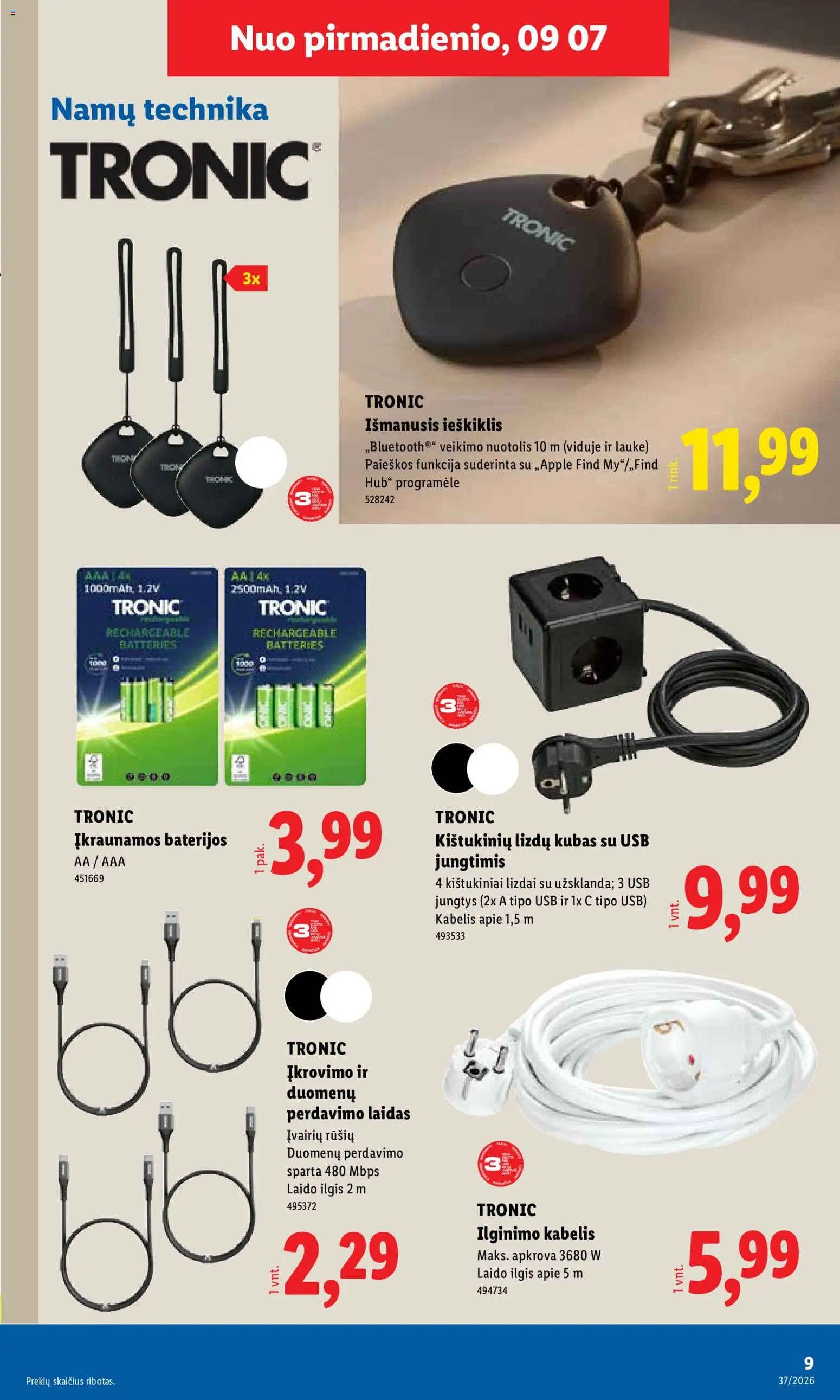 LIDL akcijos nuo 2026.09.07 | Puslapis: 9 | Prekių: Kabelis, USB, Baterijos