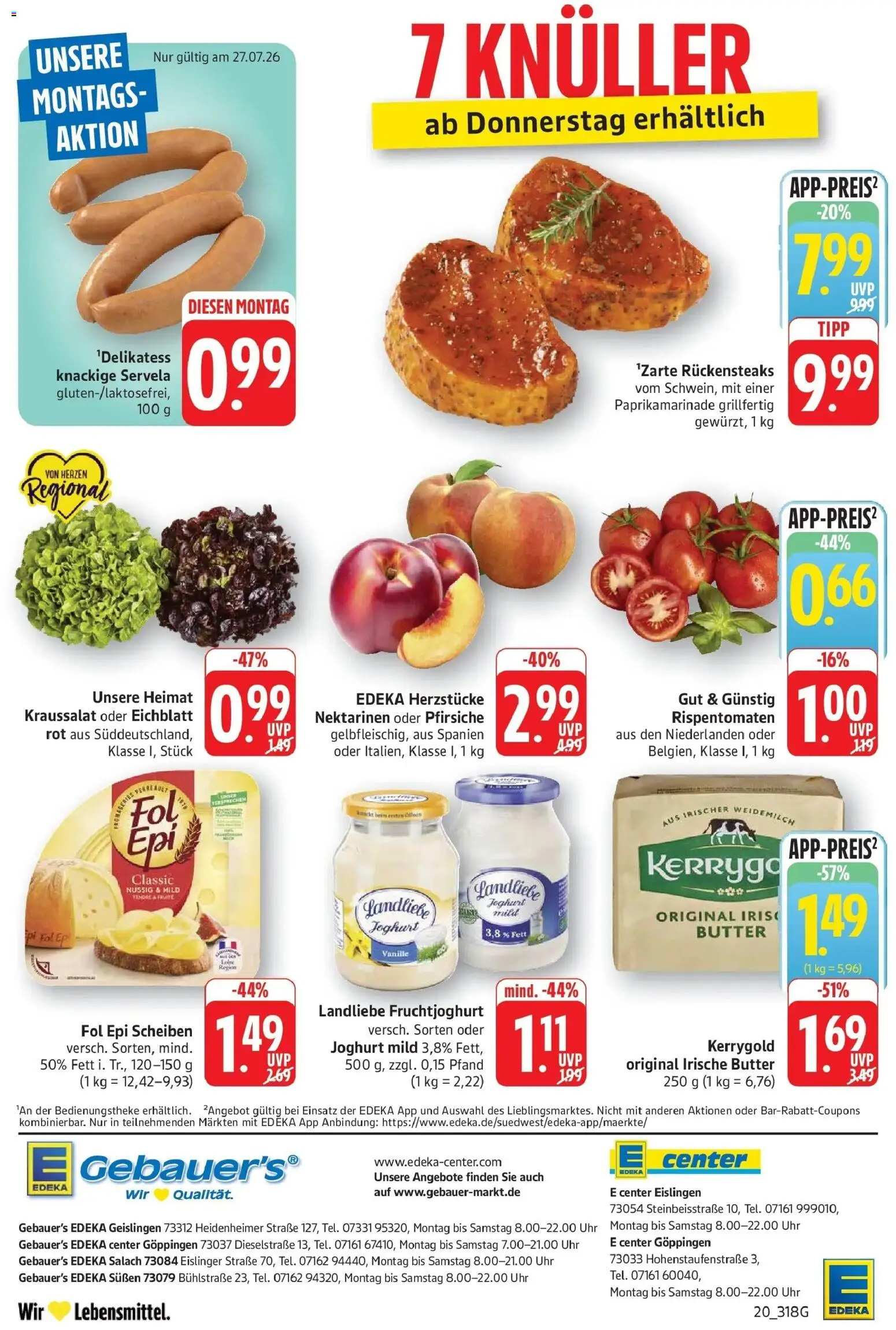 Edeka Prospekt Eislingen – gültig ab 27.07.2026 | Seite: 20 | Produkte: Butter, Nektarinen, Joghurt, Landliebe joghurt