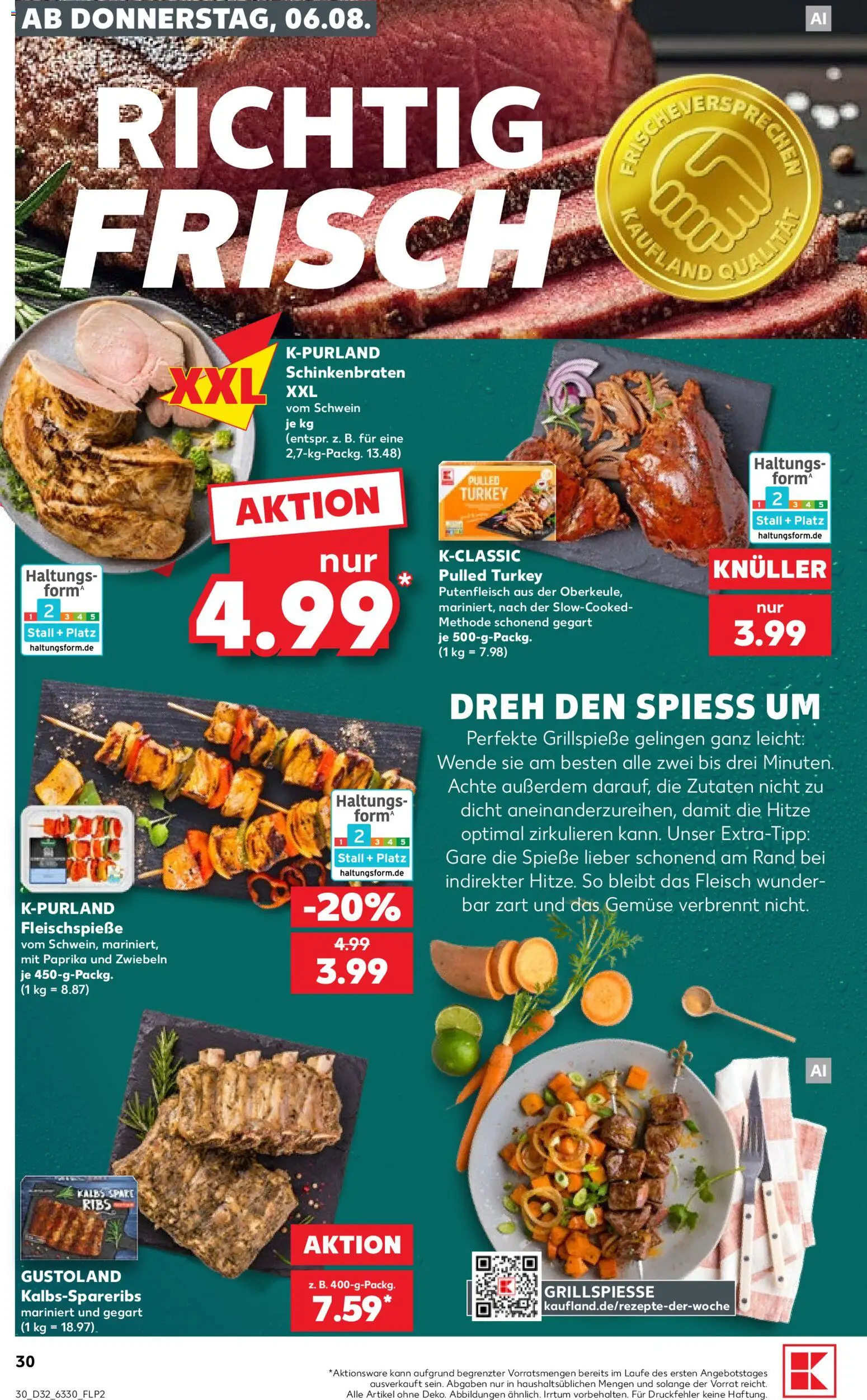 Kaufland Prospekt Kiel – gültig ab 06.08.2026 | Seite: 30 | Produkte: Spieße, Zwiebeln, Gemüse, Paprika