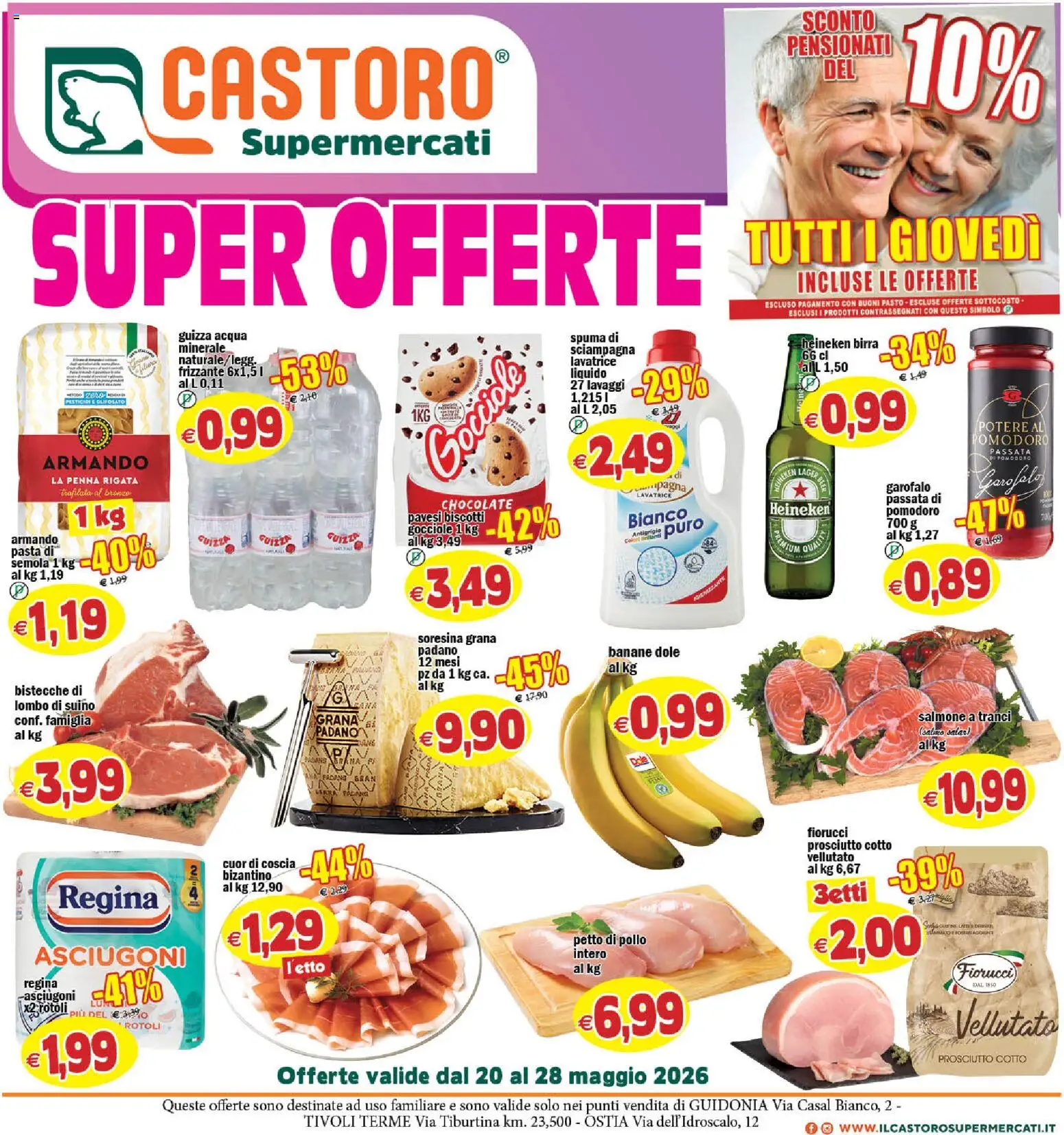 Volantino Il Castoro del 20.05.2026 | Pagina: 1 | Prodotti: Petto di Pollo, Prosciutto Cotto, Banane, Grana Padano