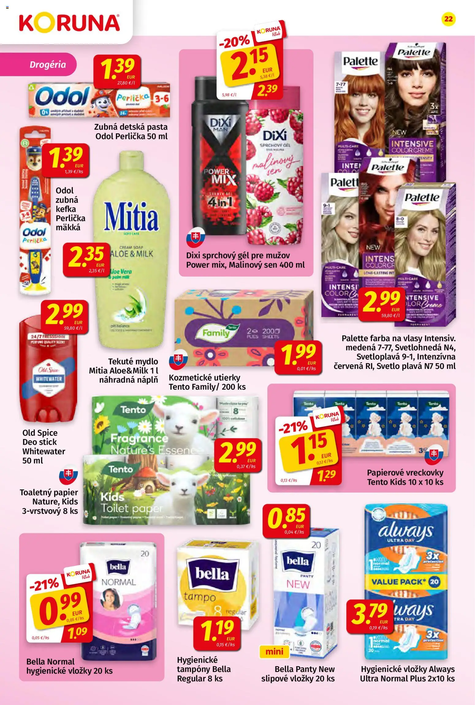 Nové Koruna akcie – leták je platný od 14.08.2026 | Strana: 22 | Produkty: Svetlo, Old Spice, Farba na vlasy, Detská pasta