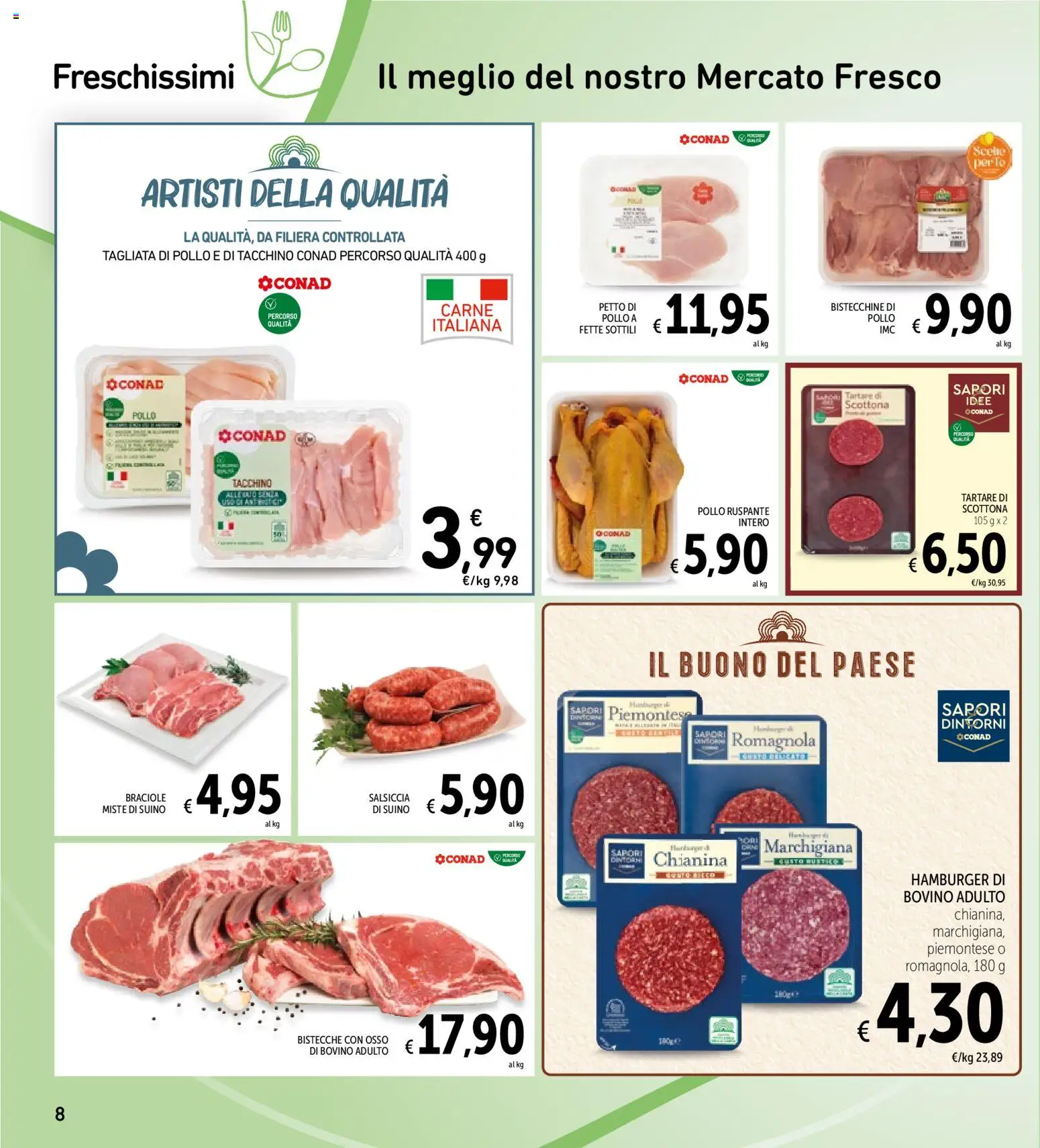 Volantino Spazio Conad del 11/08/2026 | Pagina: 8 | Prodotti: Pollo, Suino, Salsiccia, Hamburger