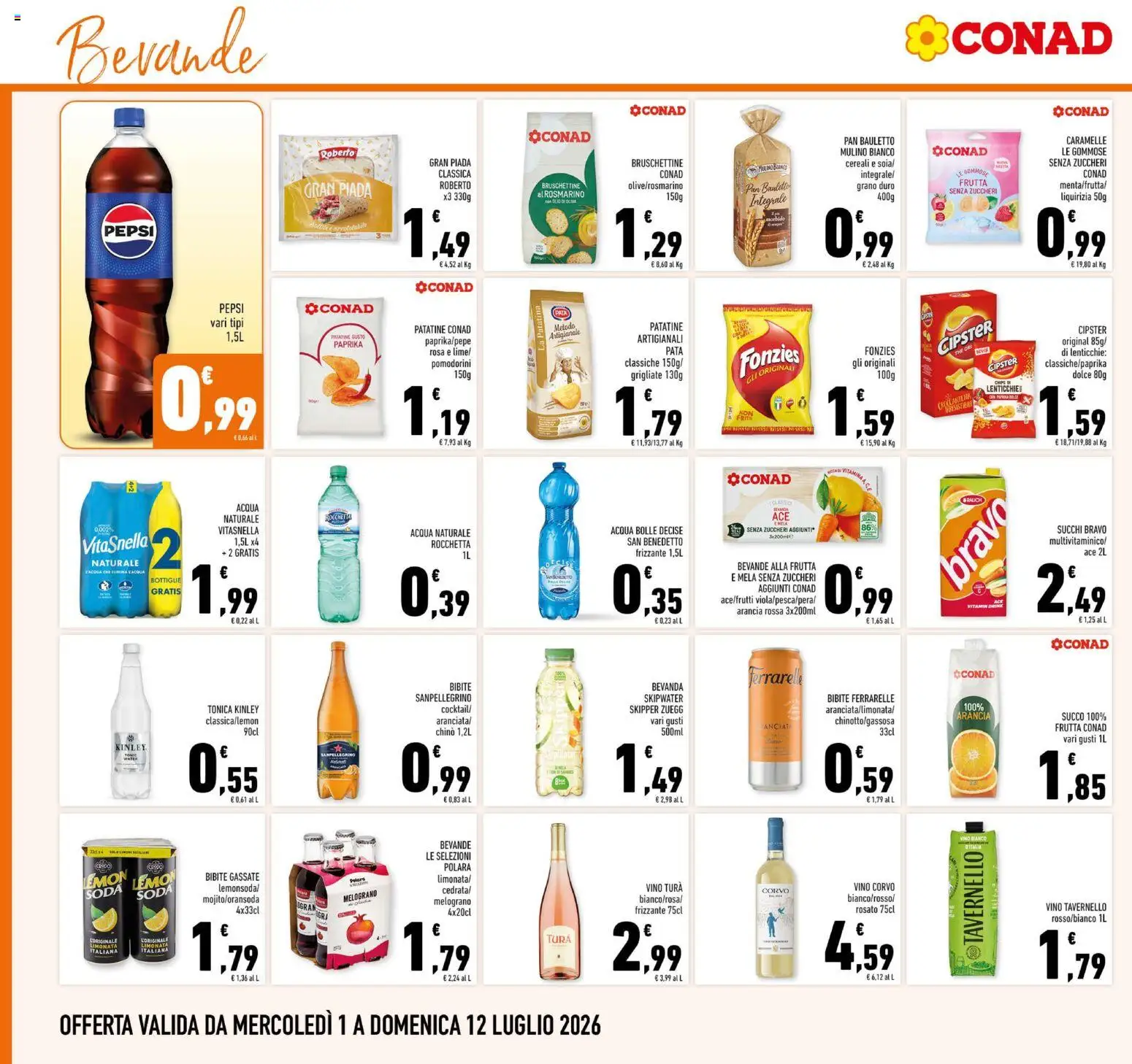 Volantino Conad del 01/07/2026 | Pagina: 16 | Prodotti: Patatine, Lenticchie, Vino, Acqua naturale