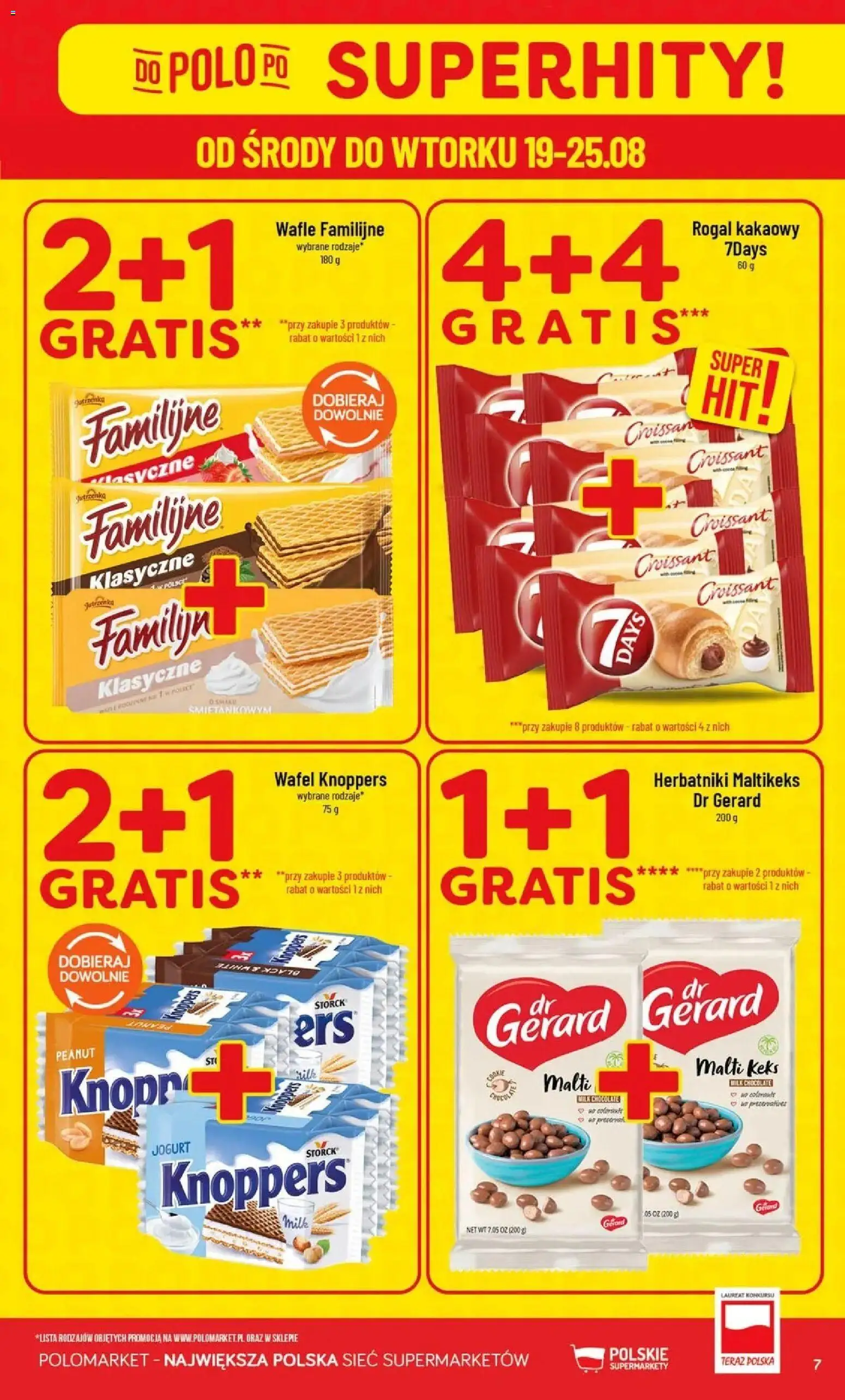 Nowa POLOmarket gazetka od jutra 19.08.2026 | Strona: 7 | Produkty: Knoppers, Croissant, Wafle, Herbatniki