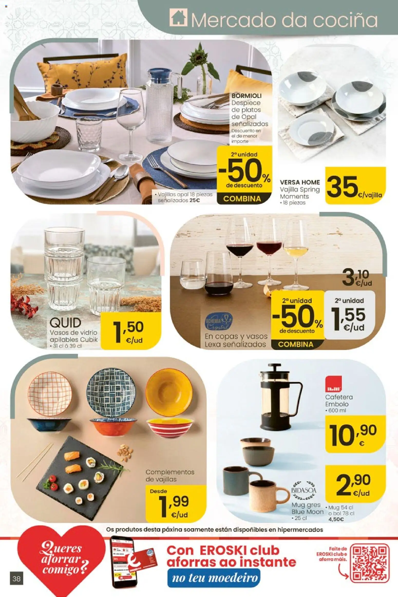 Eroski Quieres ahorrar conmigo │ válido desde el 14.05.2026 | Página: 38 | Productos: Vasos, Βρεφικό κρεβάτι, Cocina, Cafetera