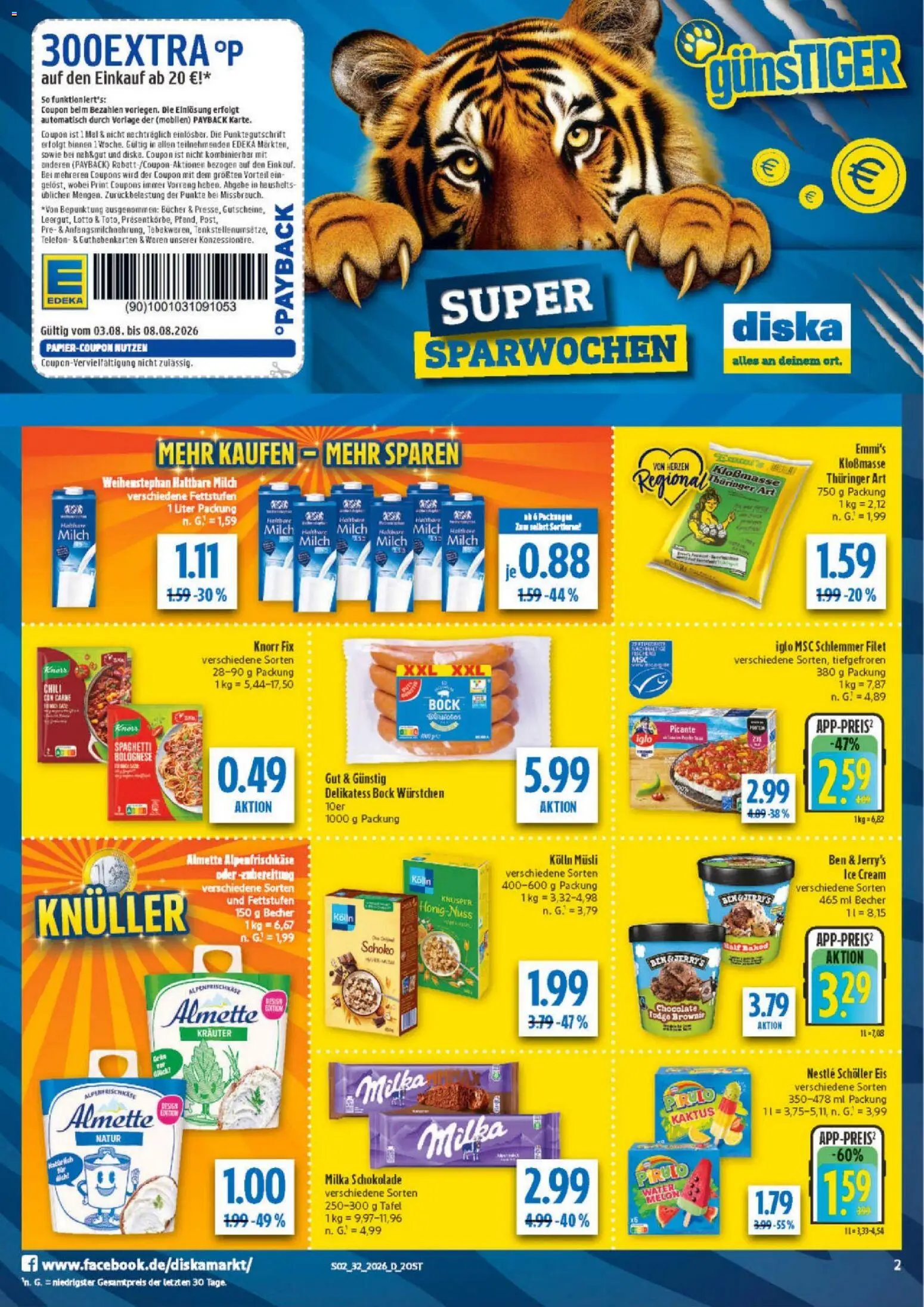Diska Prospekt – gültig ab 03.08.2026 | Seite: 2 | Produkte: Musli, Milka schokolade, Iglo, Chili