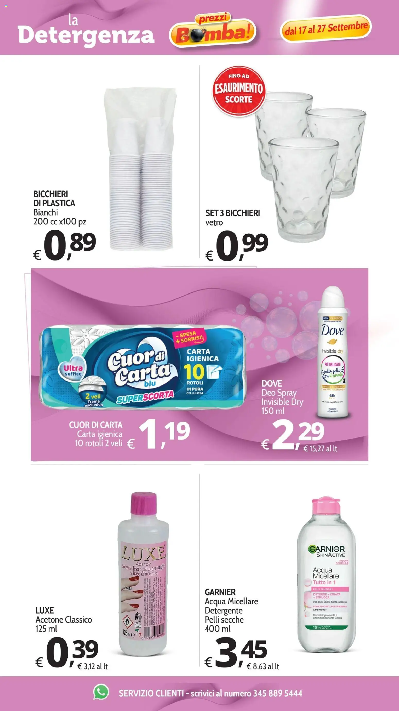 Volantino Primo Prezzo del 17/09/2026 | Pagina: 23 | Prodotti: Acqua micellare, Carta igienica, Detergente, Acqua