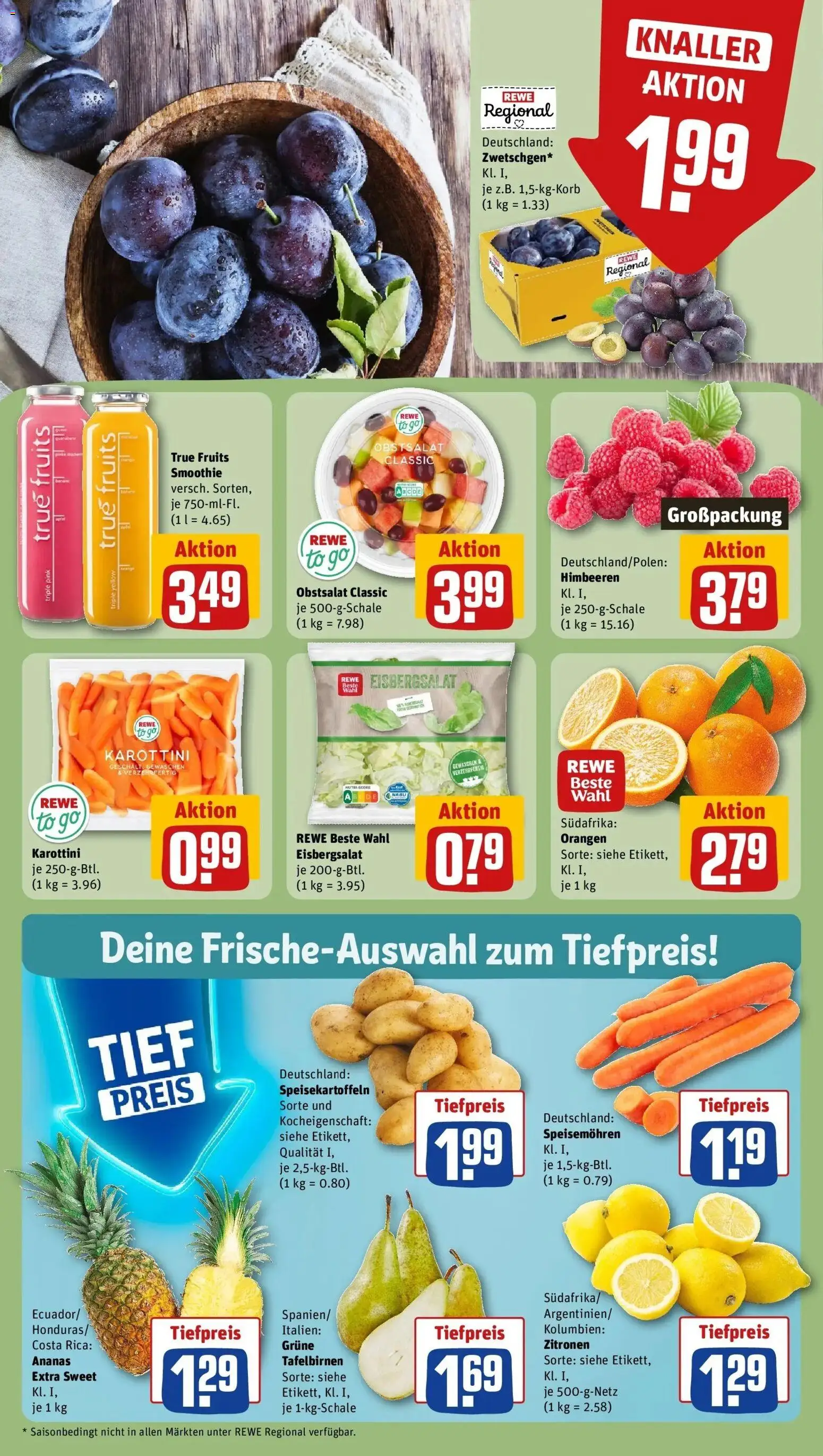 REWE Prospekt ab 17.08.2026 zum Blättern » Angebote | Seite: 8 | Produkte: Himbeeren, Orangen, Eisbergsalat, Zitronen