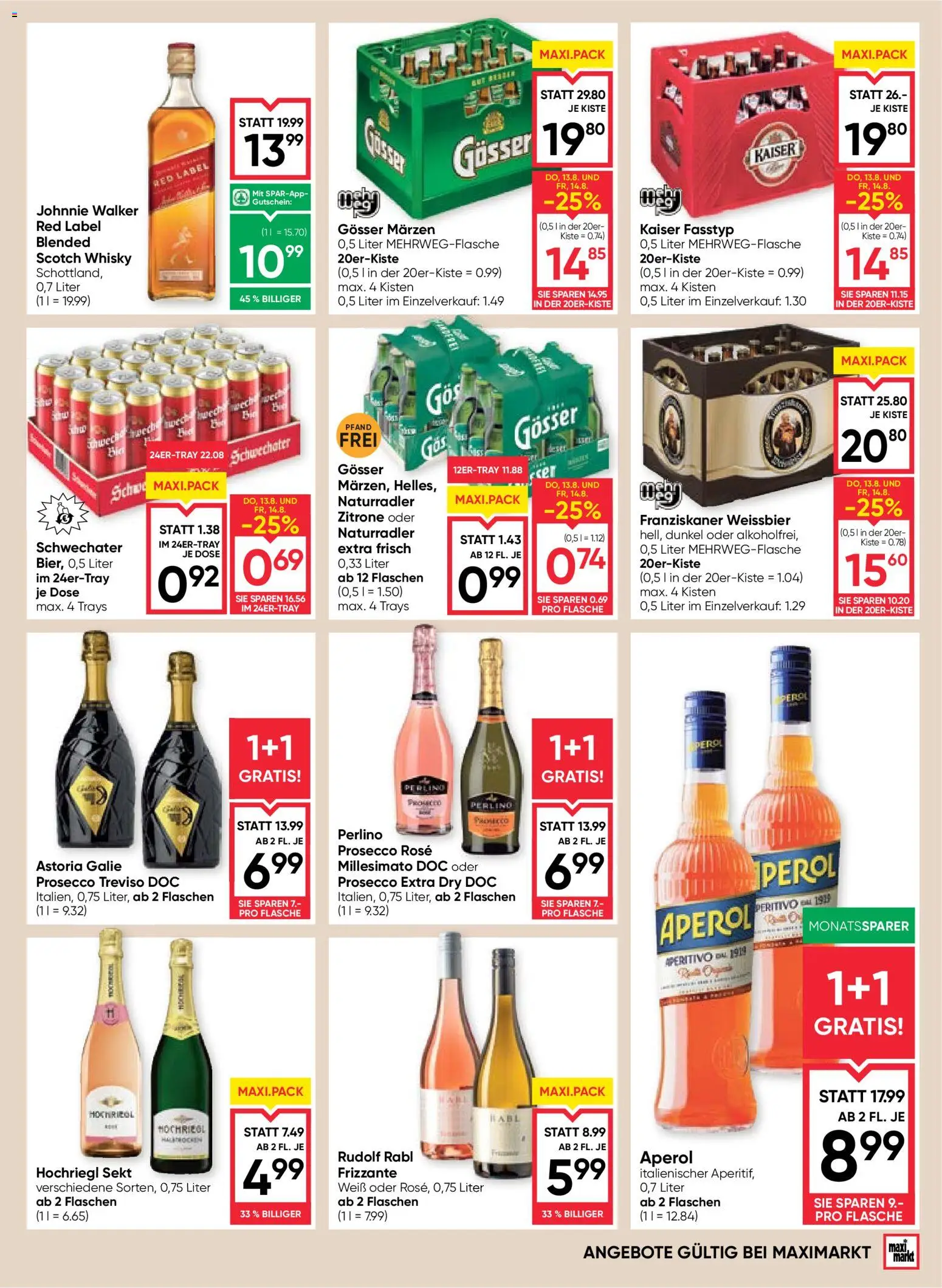 Maximarkt Flugblatt gültig ab 13.08.2026 | Seite: 13 | Produkte: Zitrone, Aperol, Prosecco