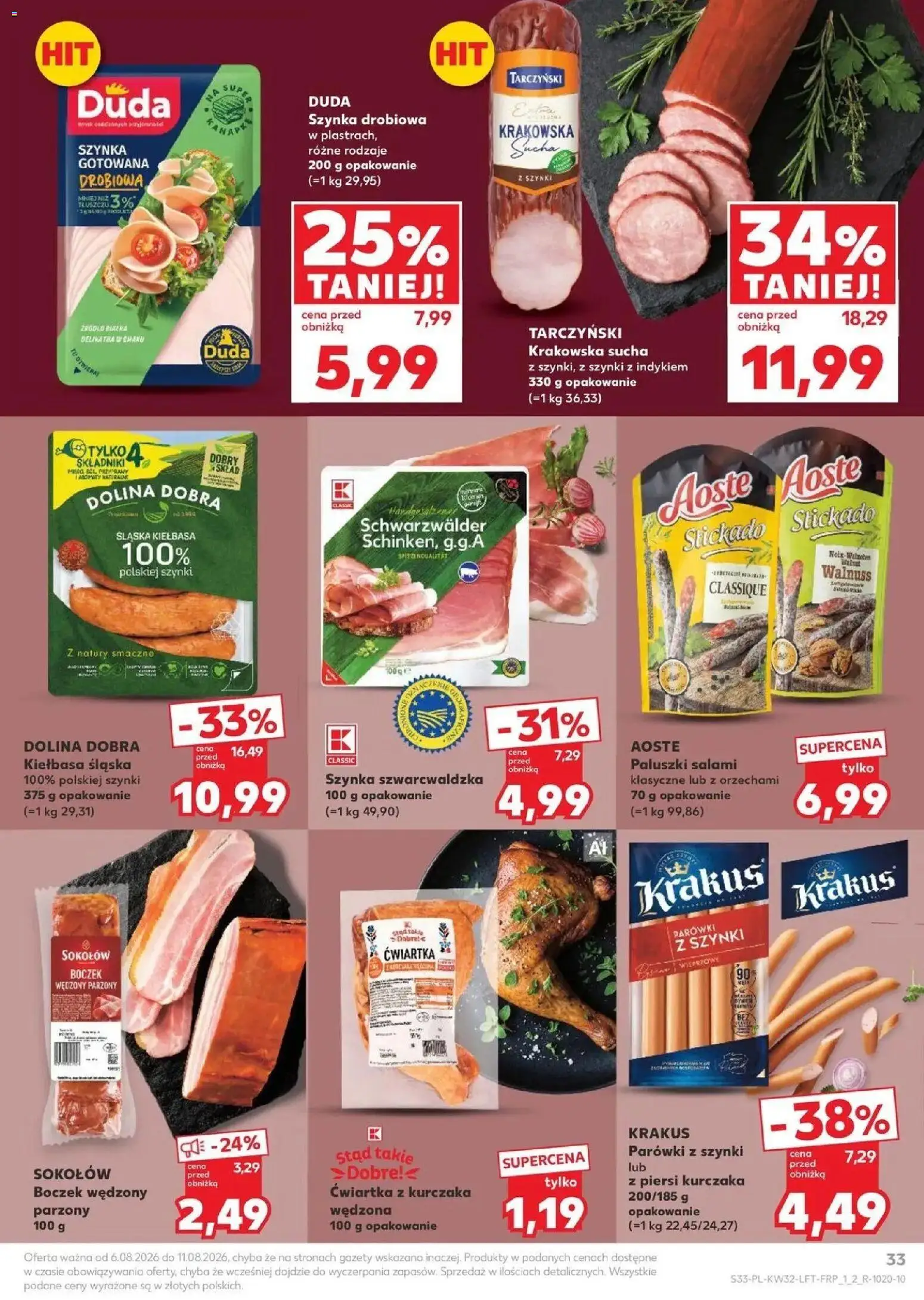 Kaufland gazetka od 06.08.2026 | Strona: 33 | Produkty: Parówki, Gazety, Szynka, Szynka szwarcwaldzka