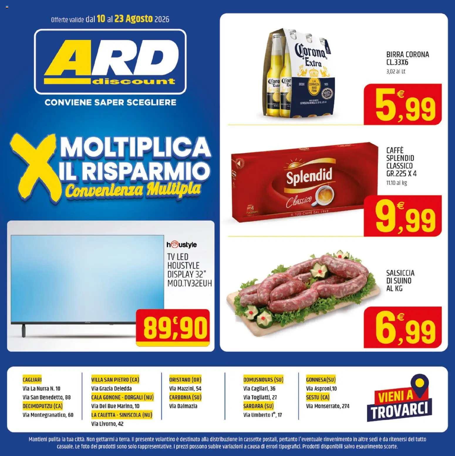 Volantino ARD Discount del 10/08/2026 | Pagina: 8 | Prodotti: Caffè, Suino, TV, Birra Corona