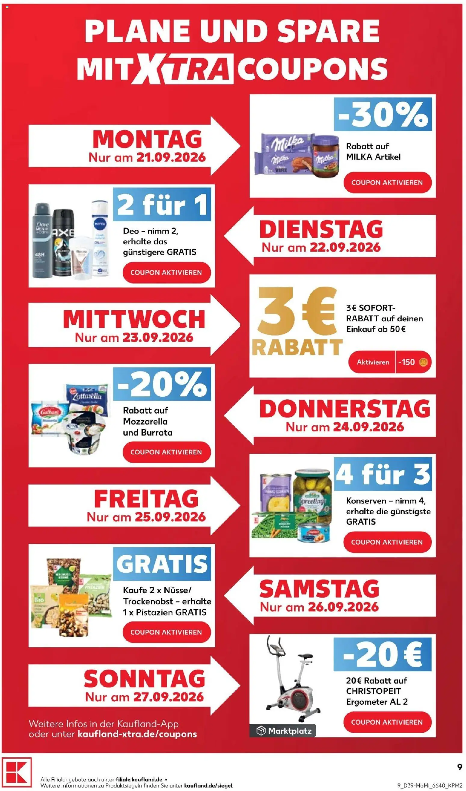 Kaufland Prospekt Stuttgart – gültig ab 21.09.2026 | Seite: 9 | Produkte: Mozzarella, Milka, Ergometer, Burrata