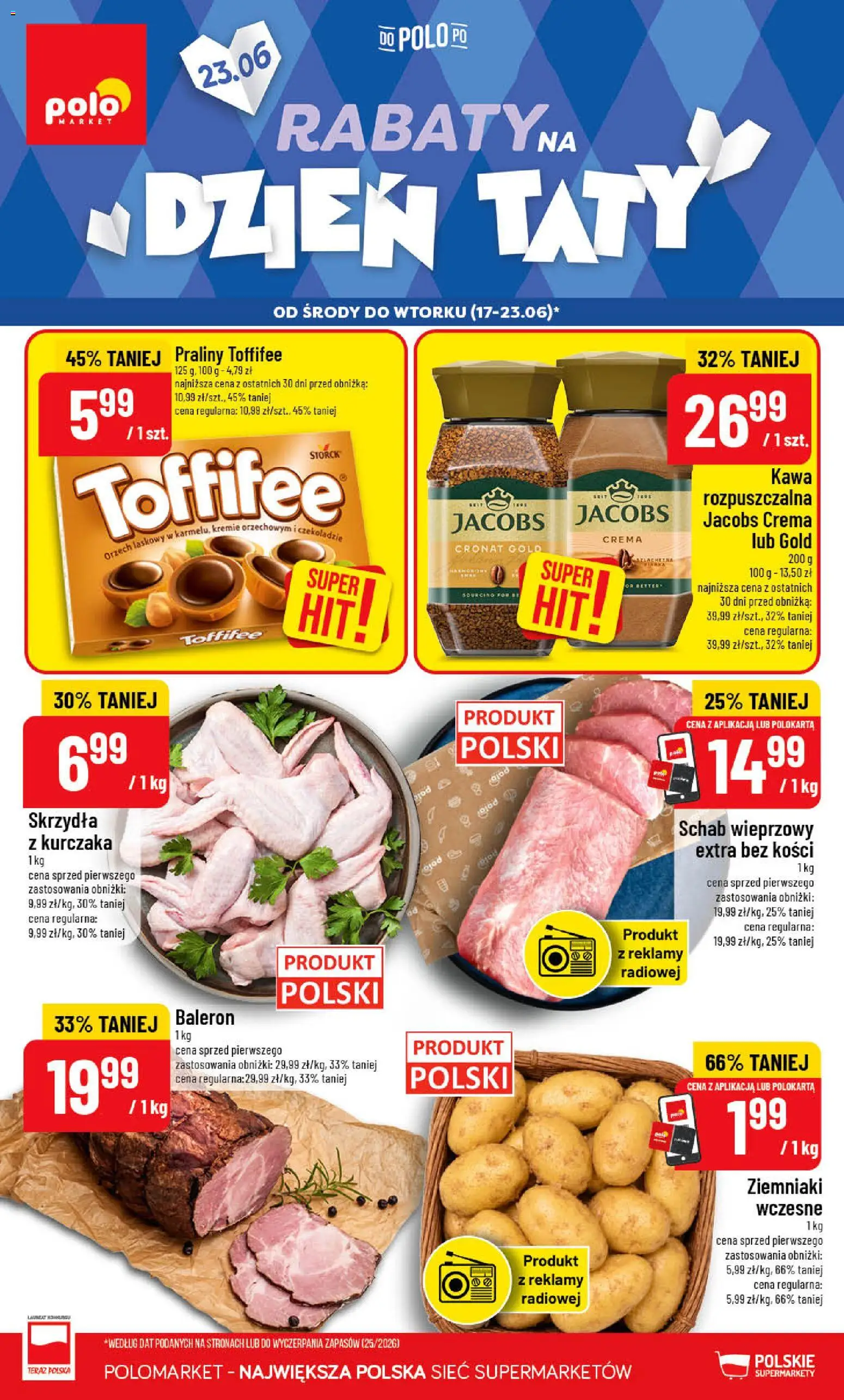 POLOmarket gazetka od 17.06.2026 | Strona: 1 | Produkty: Kawa jacobs, Praliny, Kawa, Ziemniaki