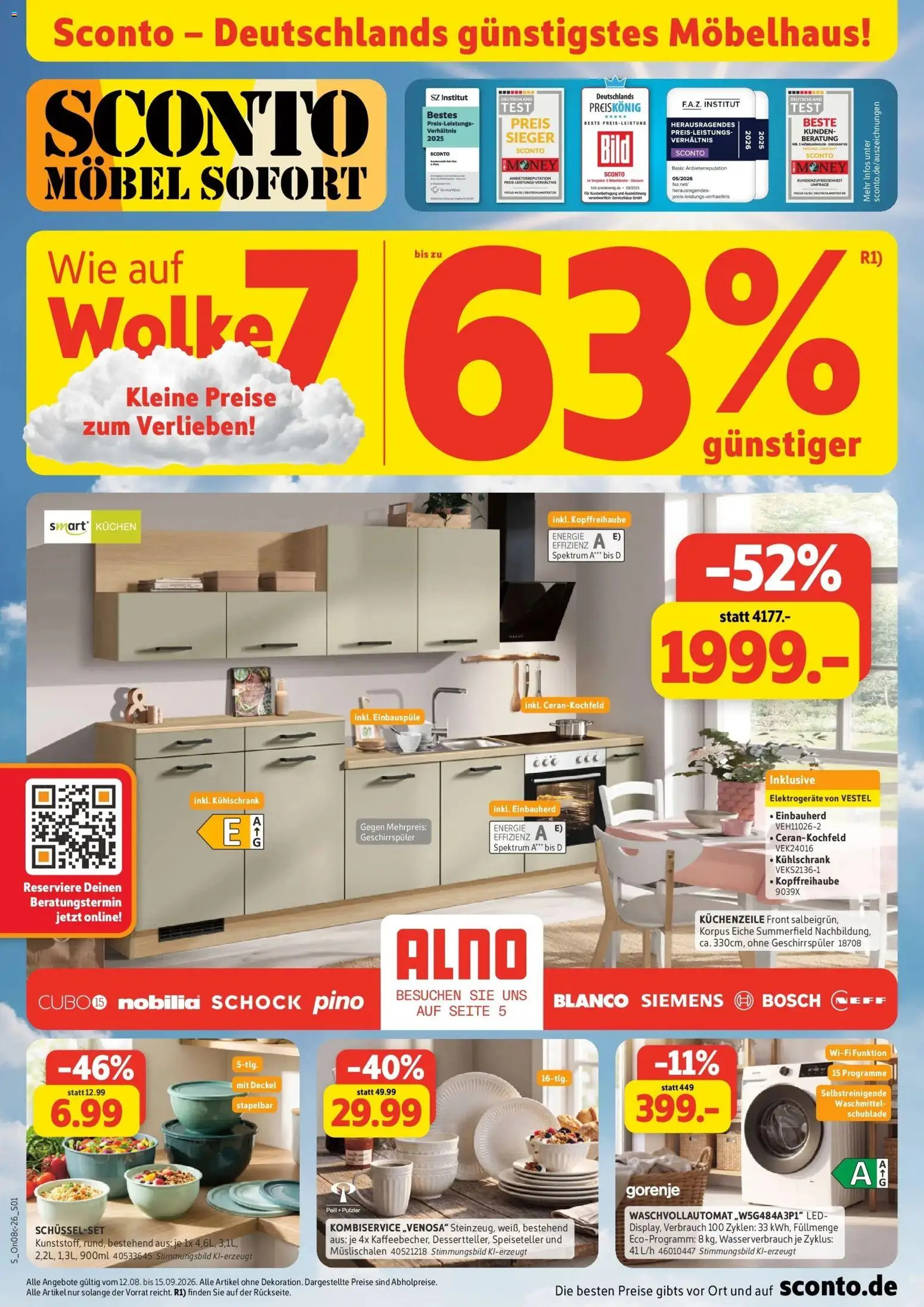 Sconto - SCONTO: Prospekt – gültig ab 12.08.2026 | Seite: 1 | Produkte: Siemens, Gorenje, Geschirrspüler, Waschmittel