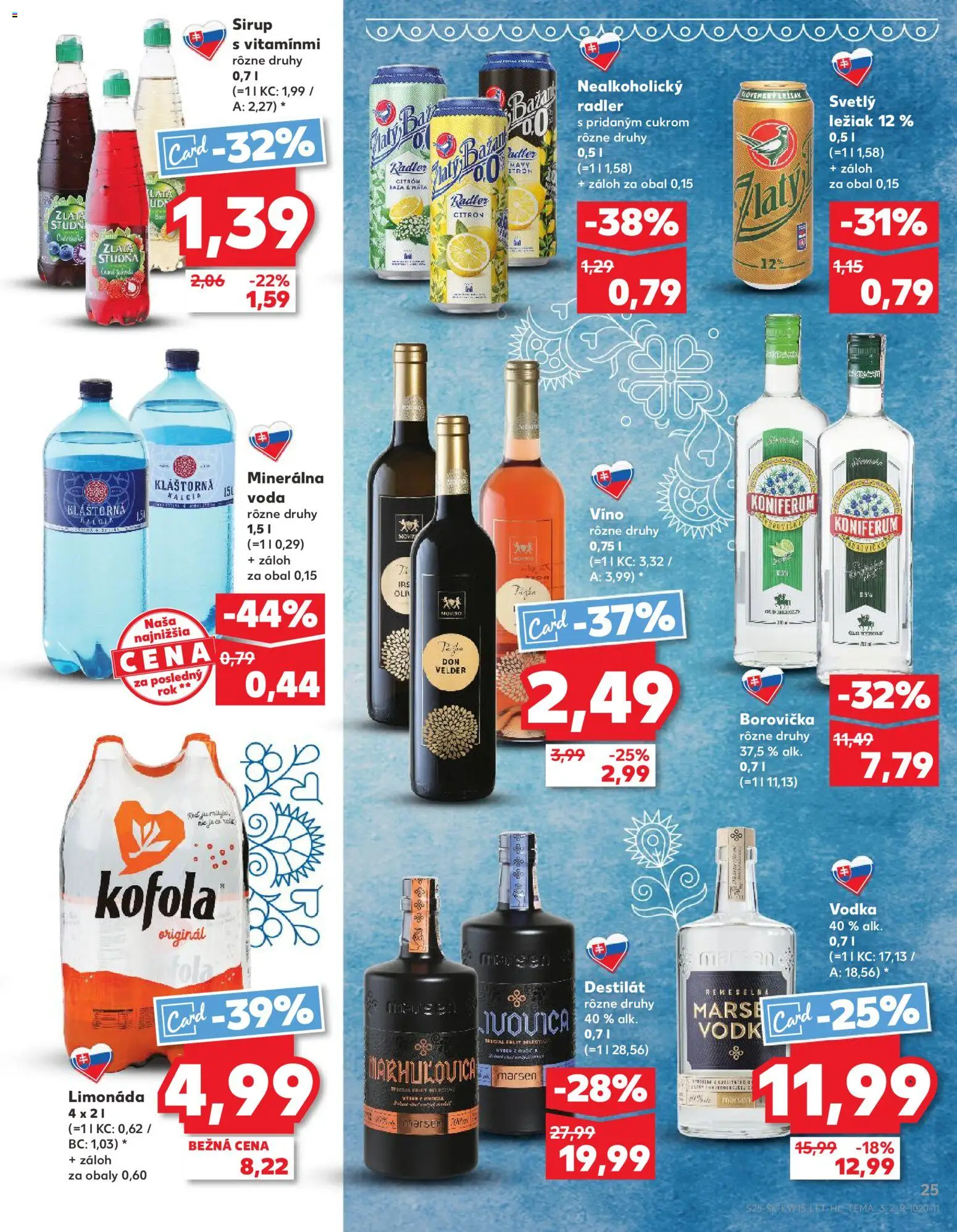 Nové Kaufland akcie – leták je platný od 09.04.2026 | Strana: 25 | Produkty: Brandy, Voda, Minerálna voda, Destilát