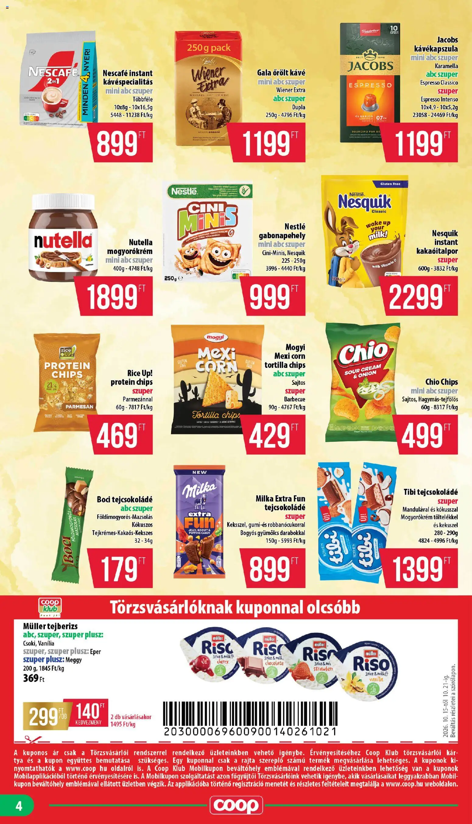 COOP akciós ujság - amely érvényes a következő dátumtól: 2026.10.15. | Oldal: 4 | Termékek: Vitamin, Kávé, Mogyorókrém, Roshen
