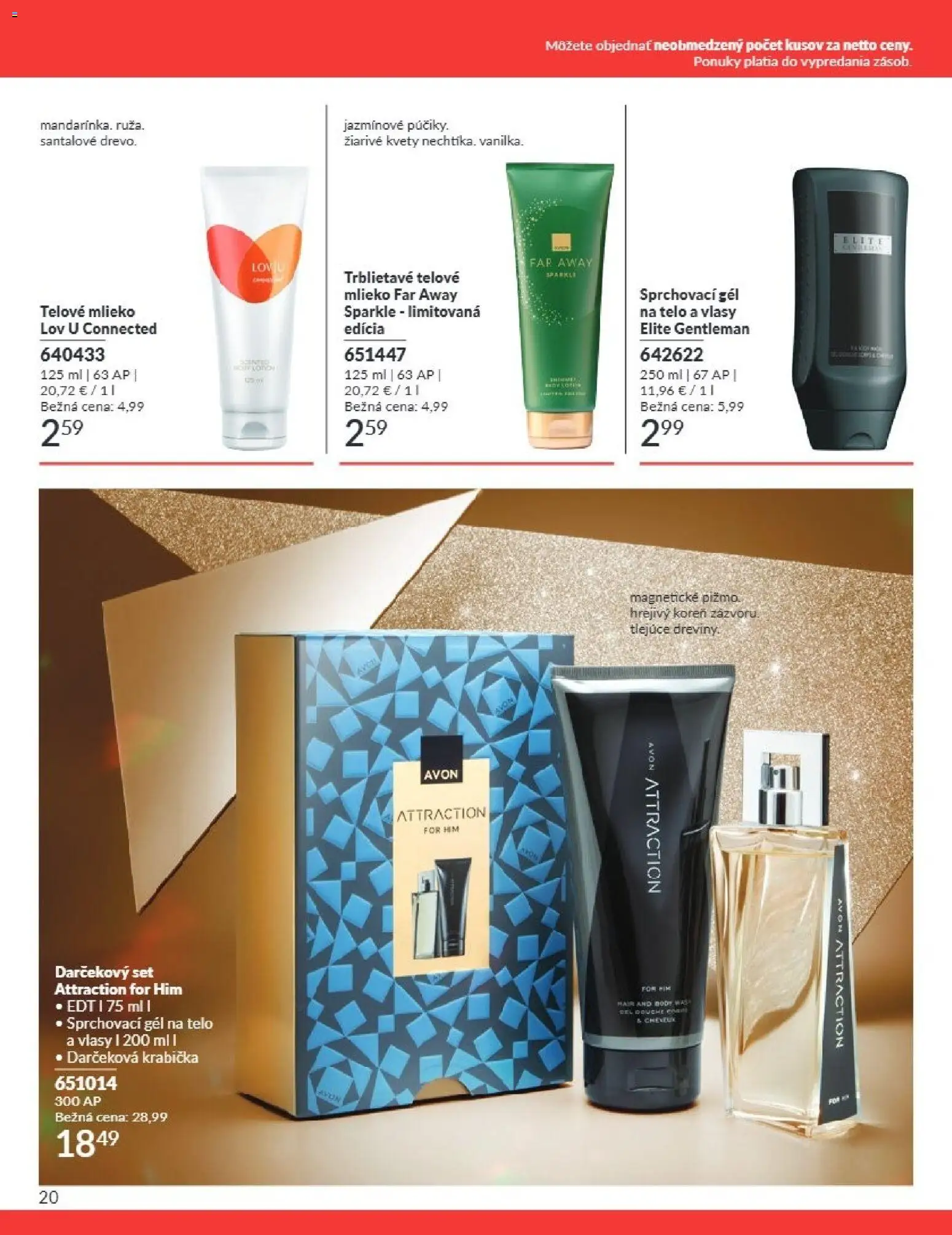 Nové Avon akcie – leták je platný od 01.08.2026 | Strana: 20 | Produkty: Mlieko, Telové mlieko, Kvety