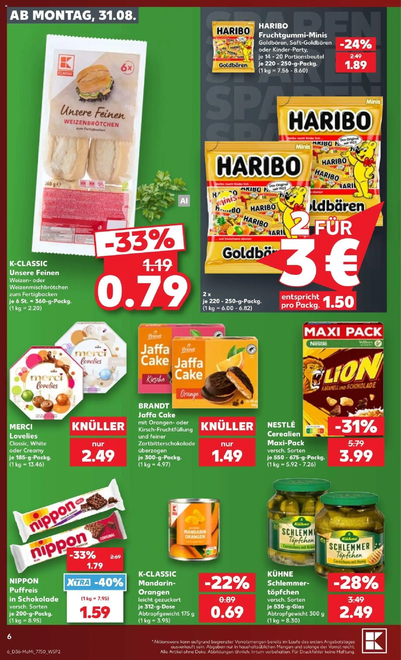 Kaufland Prospekt Köln – gültig ab 31.08.2026 | Seite: 6 | Produkte: Merci, Haribo, Schokolade, Orangen