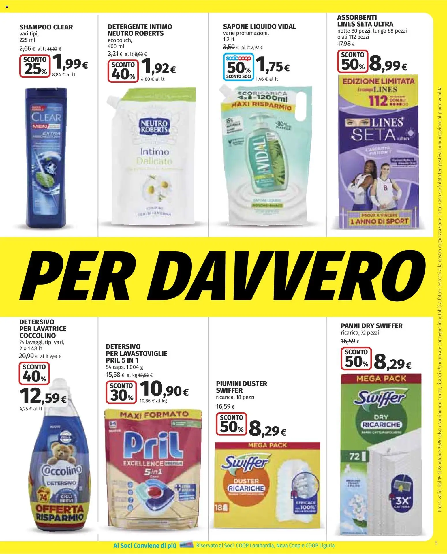 Volantino COOP del 15/10/2026 | Pagina: 5 | Prodotti: Detergente intimo, Detergente, Data, Assorbenti