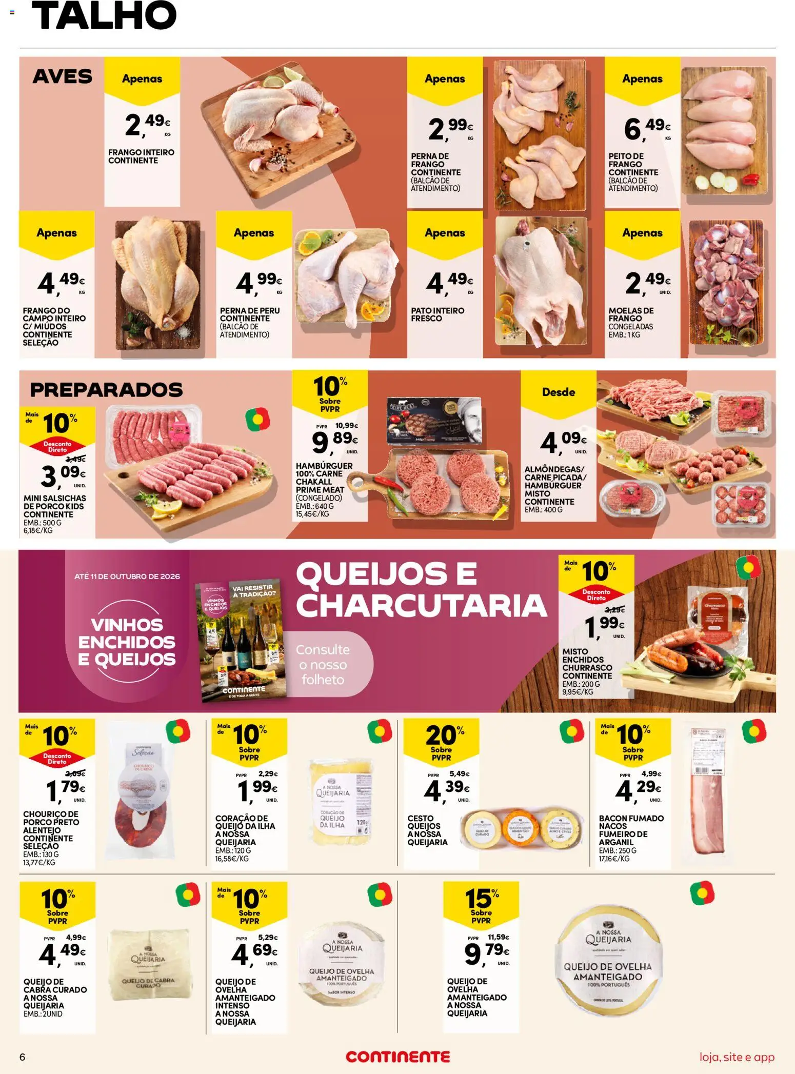 Continente folheto Bom Dia │ válido de 06/10/2026 | Página: 6 | Produtos: Peito de frango, Pato, Hambúrguer, Moelas