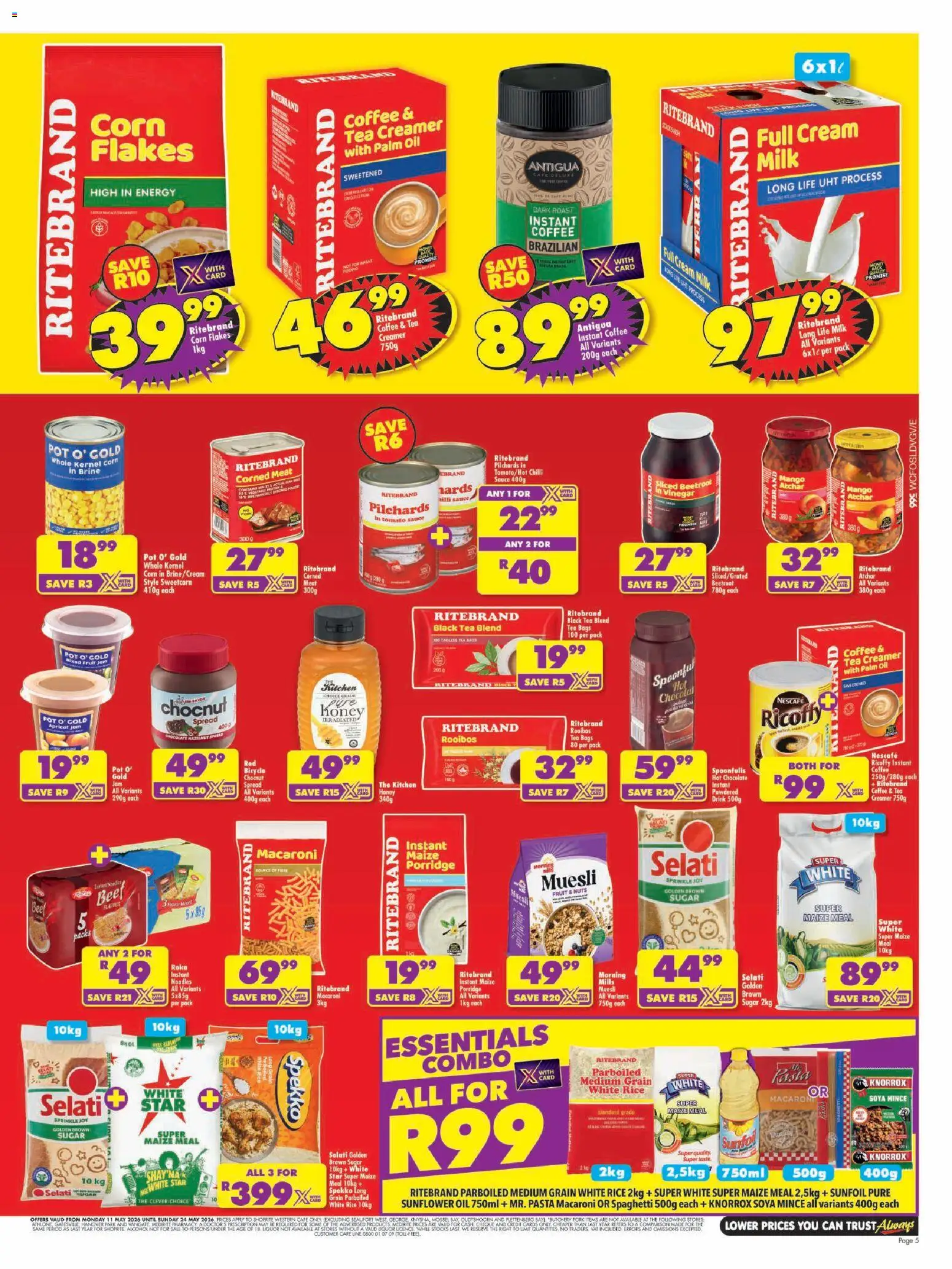 New Shoprite catalogue – valid from 11.05.2026 | Page: 5 | Products: Creamer, Rice, Tea, Tomato sauce