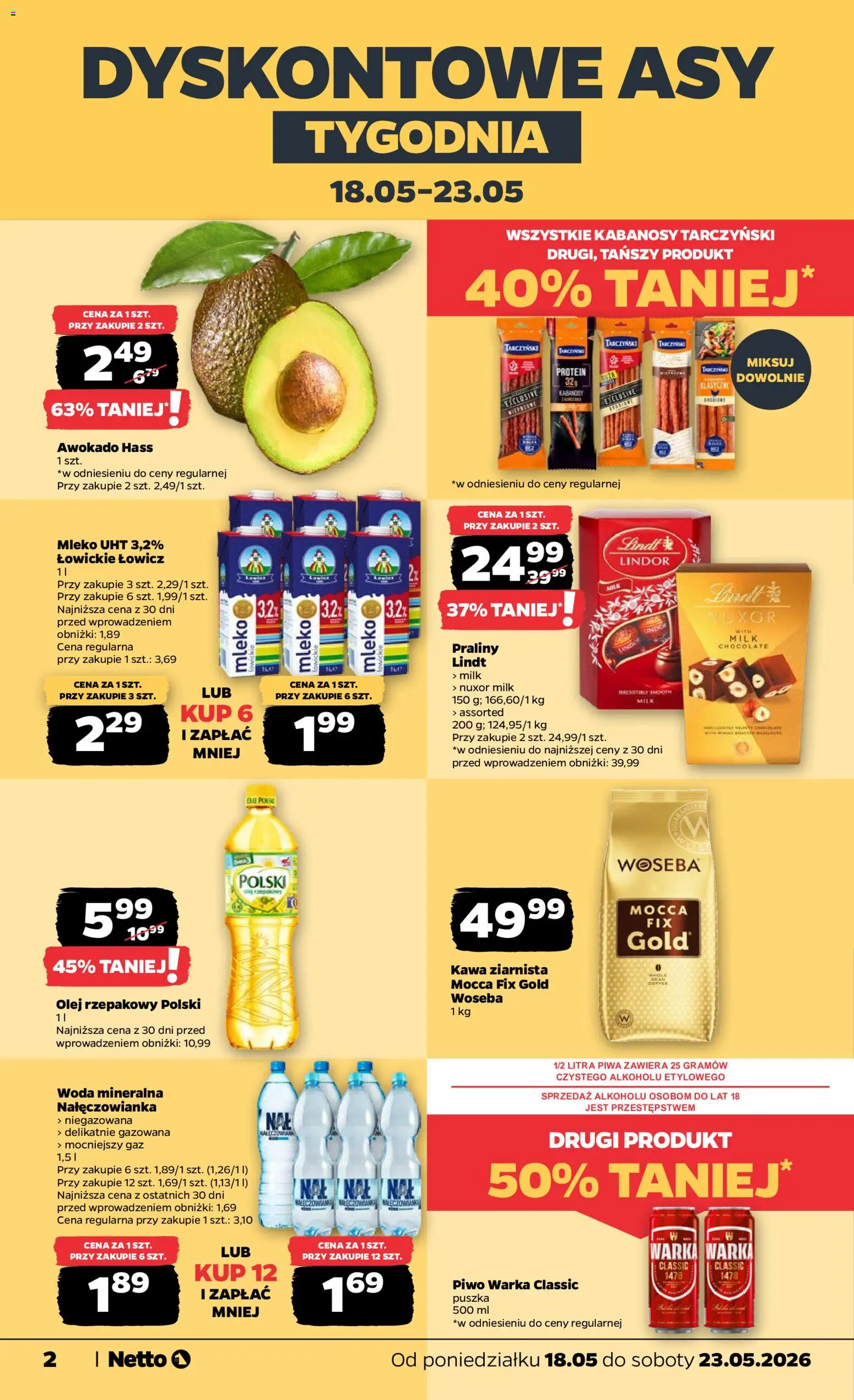 Netto gazetka od poniedziałku spożywcza od 18.05.2026 | Strona: 2 | Produkty: Mleko, Olej, Kawa, Awokado