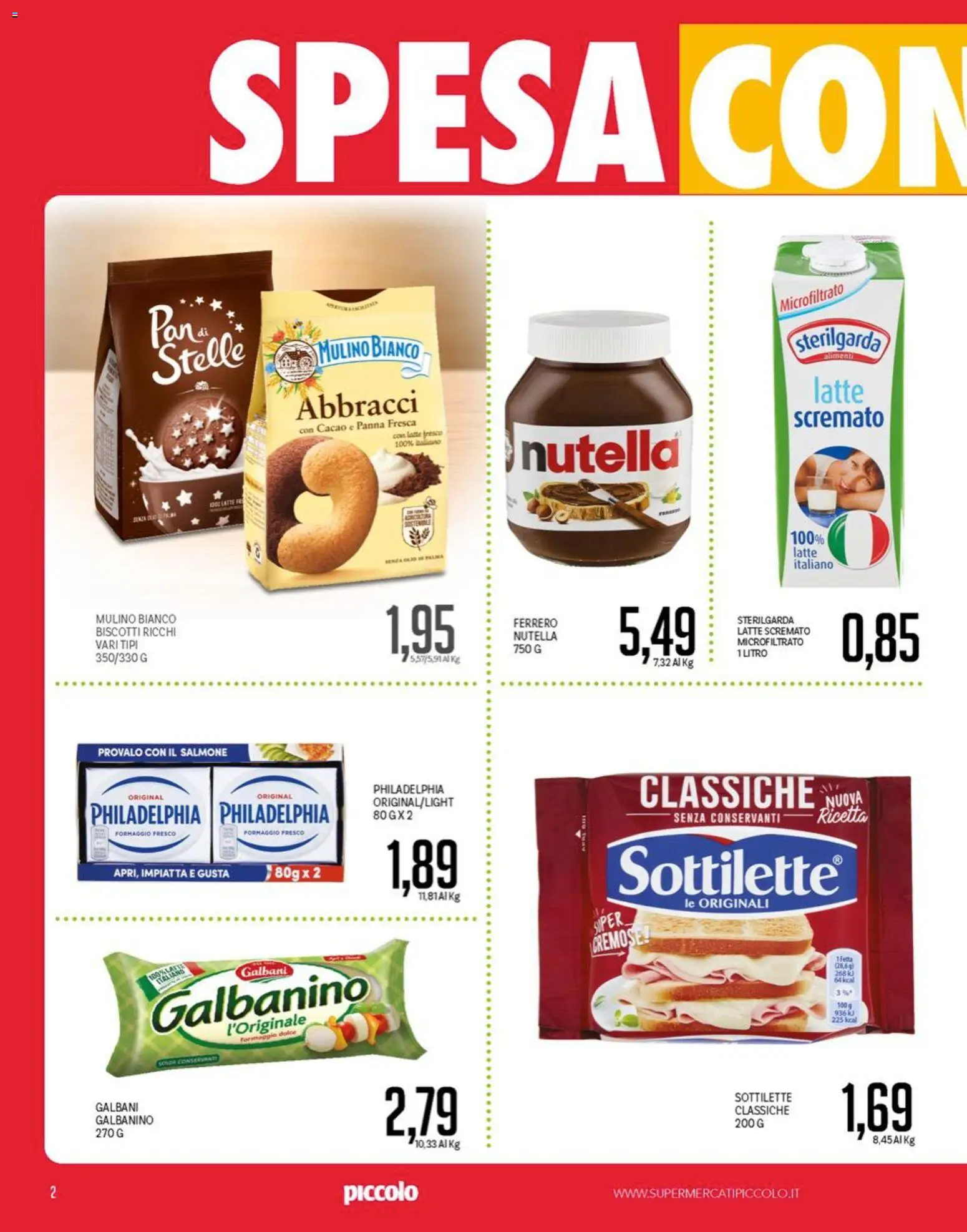 Volantino Piccolo del 04.05.2026 | Pagina: 2 | Prodotti: Salmone, Latte, Nutella, Cacao