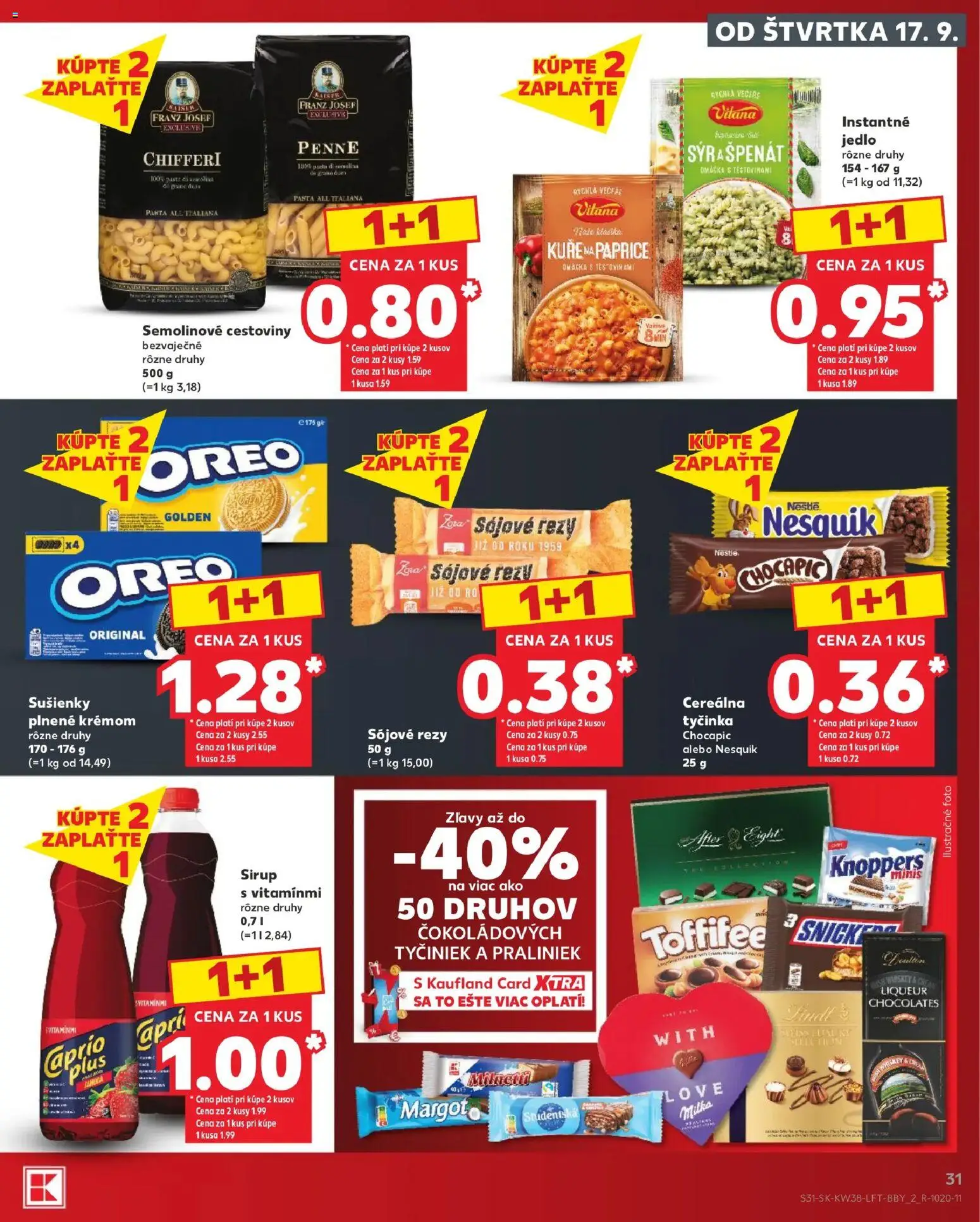 Nové Kaufland akcie – leták je platný od 17.09.2026 | Strana: 31 | Produkty: Toffifee, Chocapic, Omáčka, Špenát