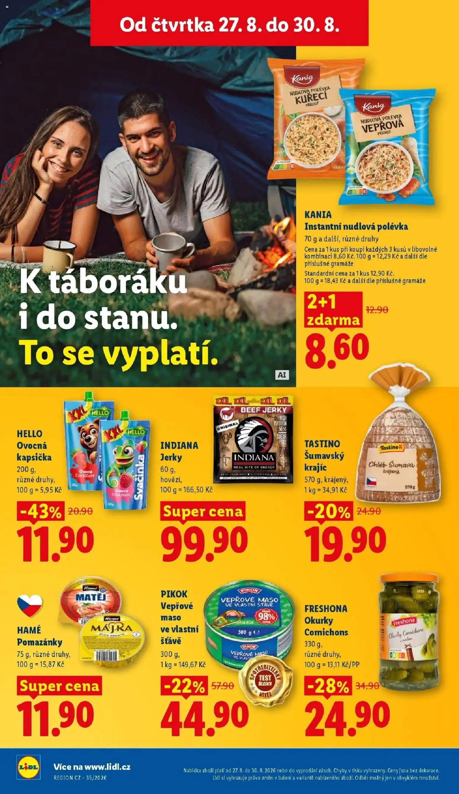 Lidl leták od 27.08.2026 - Nový akční leták | Strana: 36 | Produkty: Hovězí, Ovocná kapsička, Vepřové maso ve vlastní šťávě, Jerky
