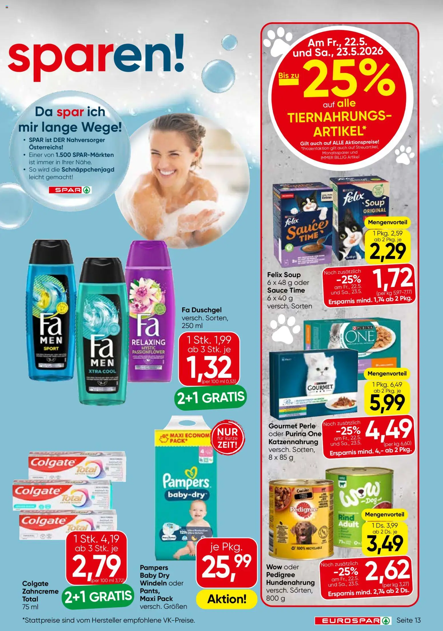 Eurospar Flugblatt gültig ab 21.05.2026 | Seite: 13 | Produkte: Pampers, Duschgel