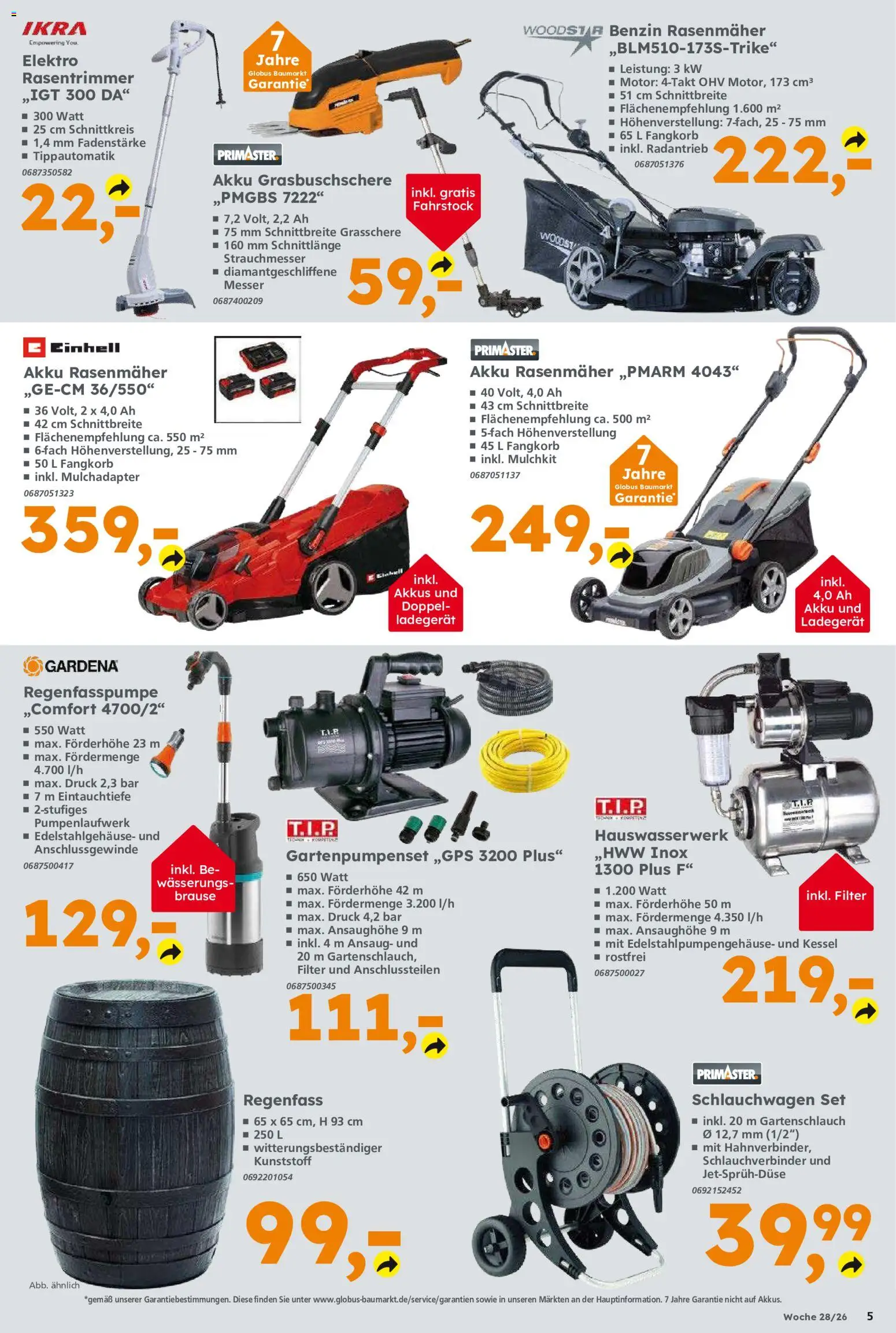 Globus Baumarkt Prospekt Berlin-Treptow – gültig ab 06.07.2026 | Seite: 5 | Produkte: Rasenmäher, Ladegerät