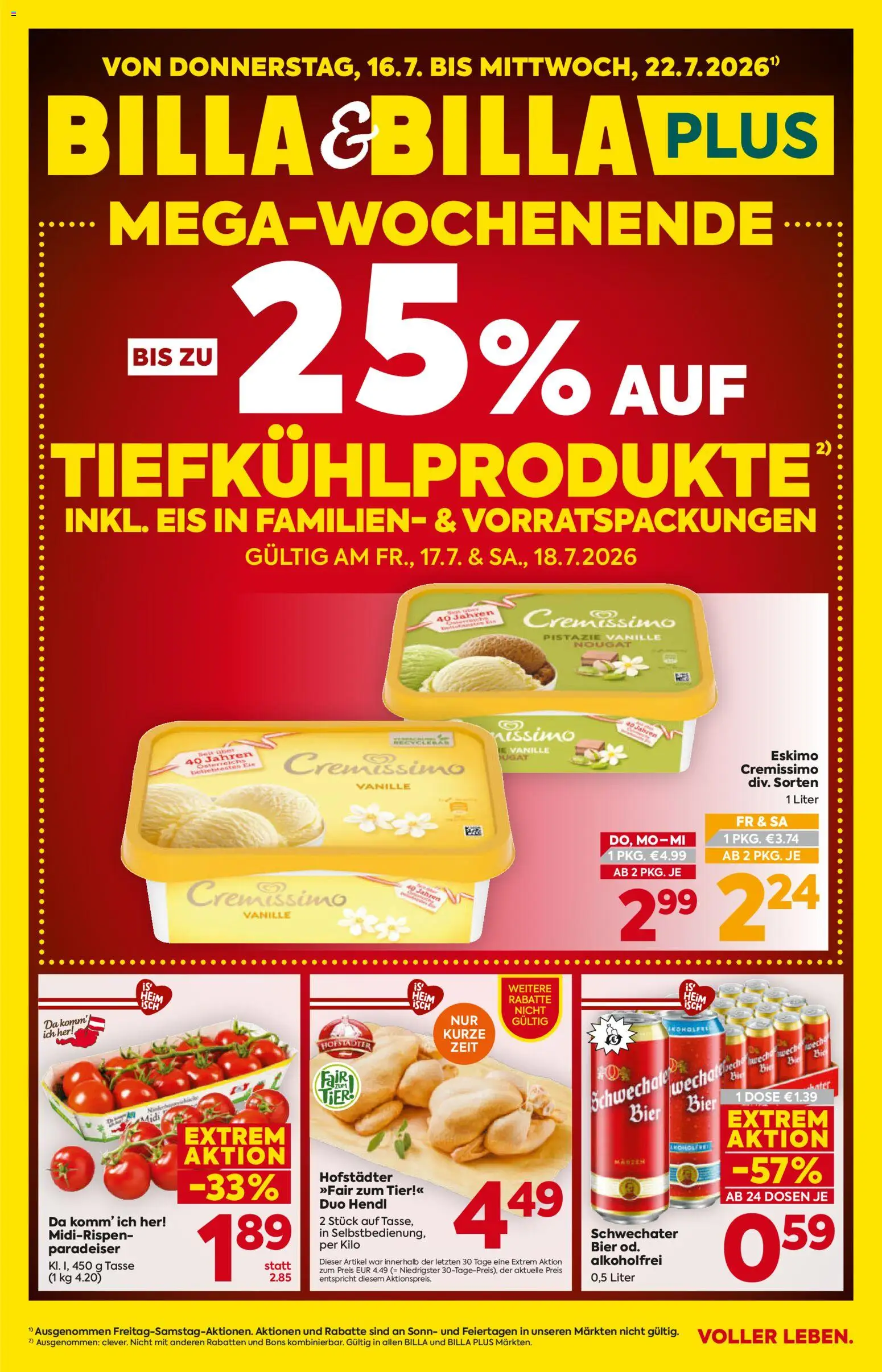 Billa - Flugblatt gültig ab 16.07.2026 | Seite: 1 | Produkte: Pistazie, Eis, Vanille, Bier