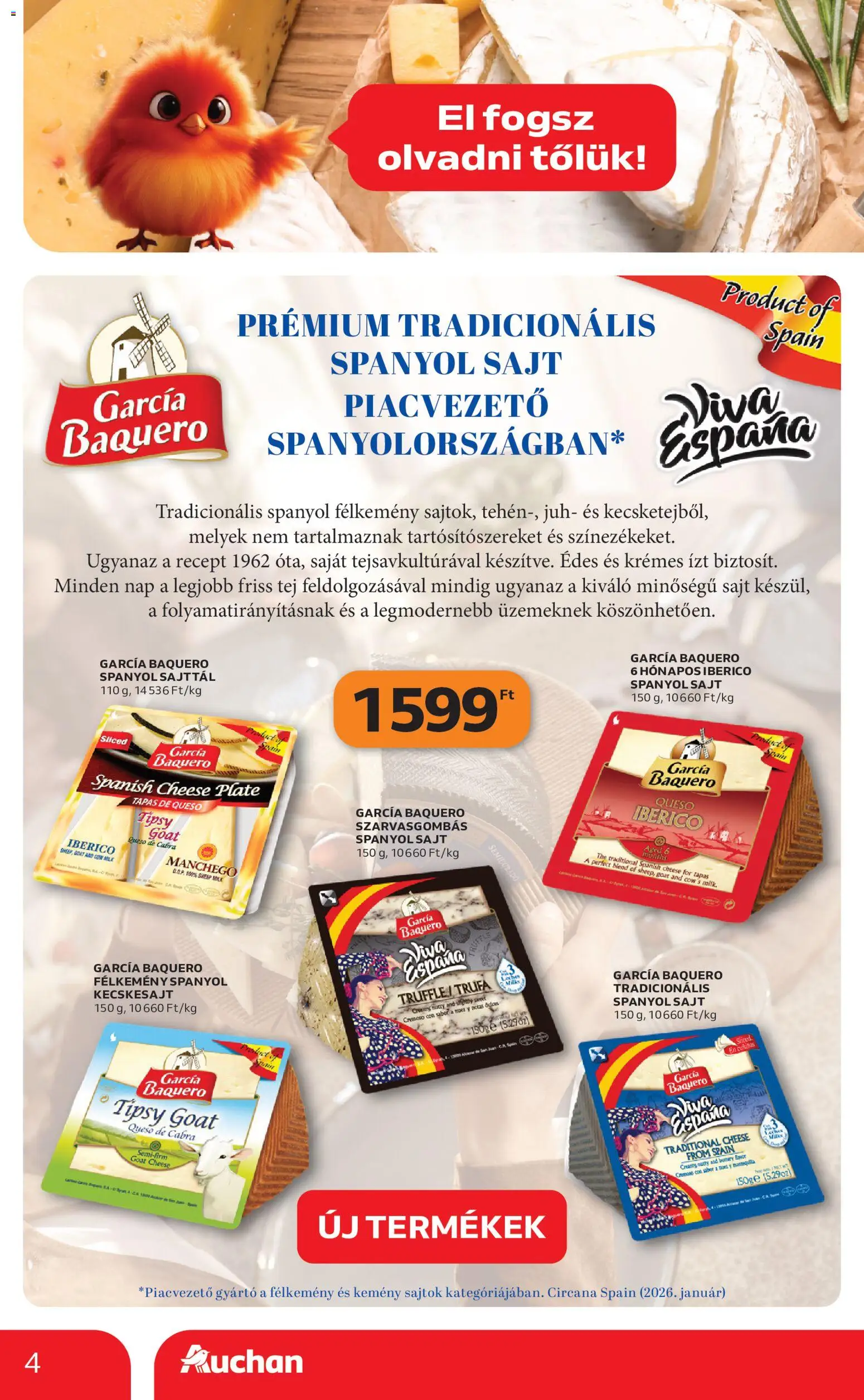 Auchan akciós ujság - amely érvényes a következő dátumtól: 07.05.2026 | Oldal: 4 | Termékek: Sajtok, Kecskesajt, Tej, Sajt