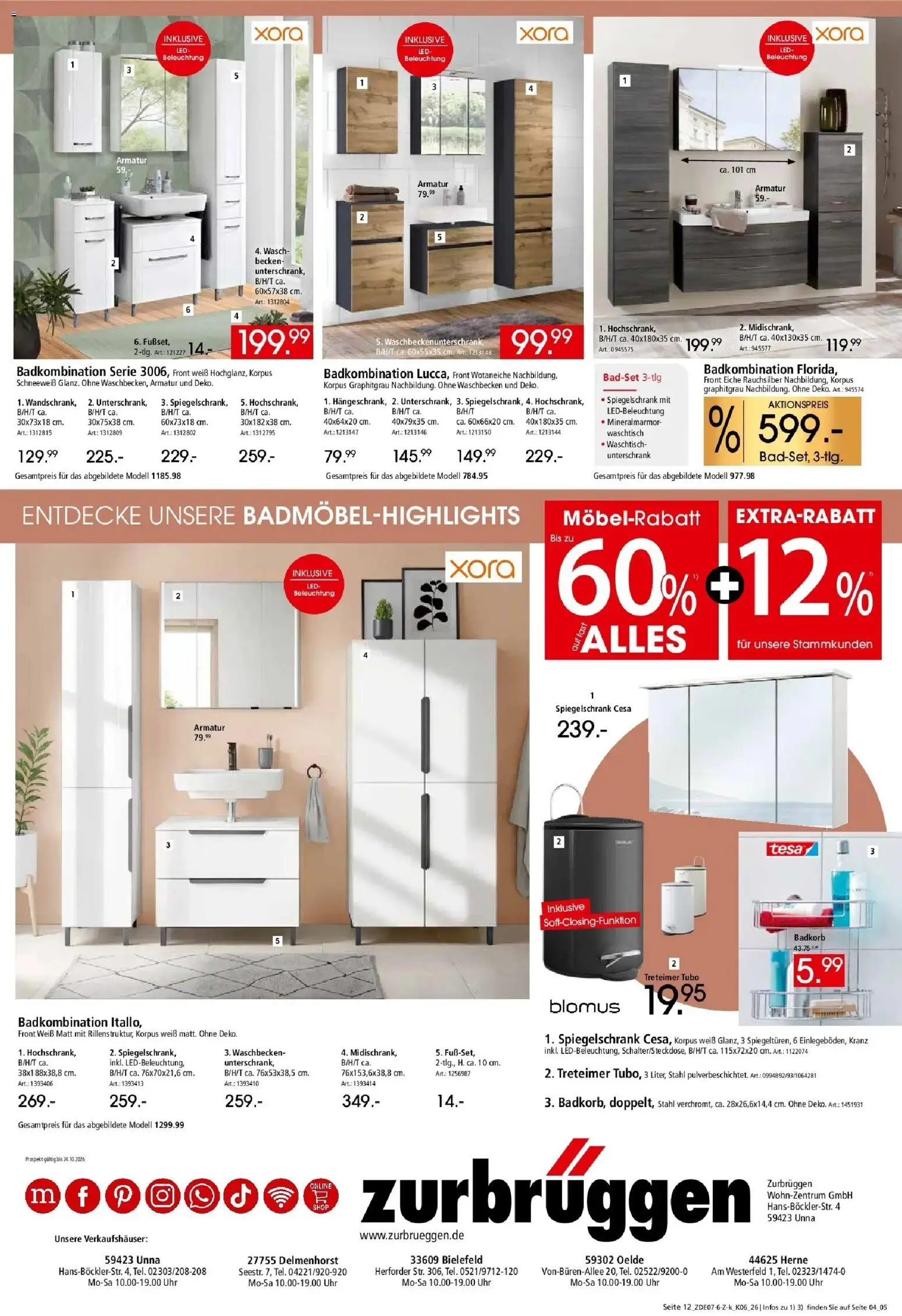 Zurbrüggen Küchen für ihr Zuhause – gültig ab 12.09.2026 | Seite: 22 | Produkte: Armatur, Spiegelschrank, Unterschrank, Uhr